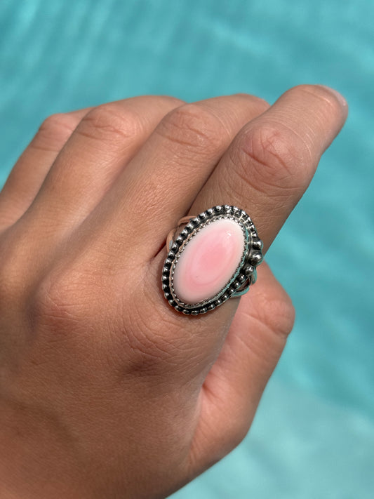 Native American, Hand-Made, Pink Conch & Sterling Silver Ring
