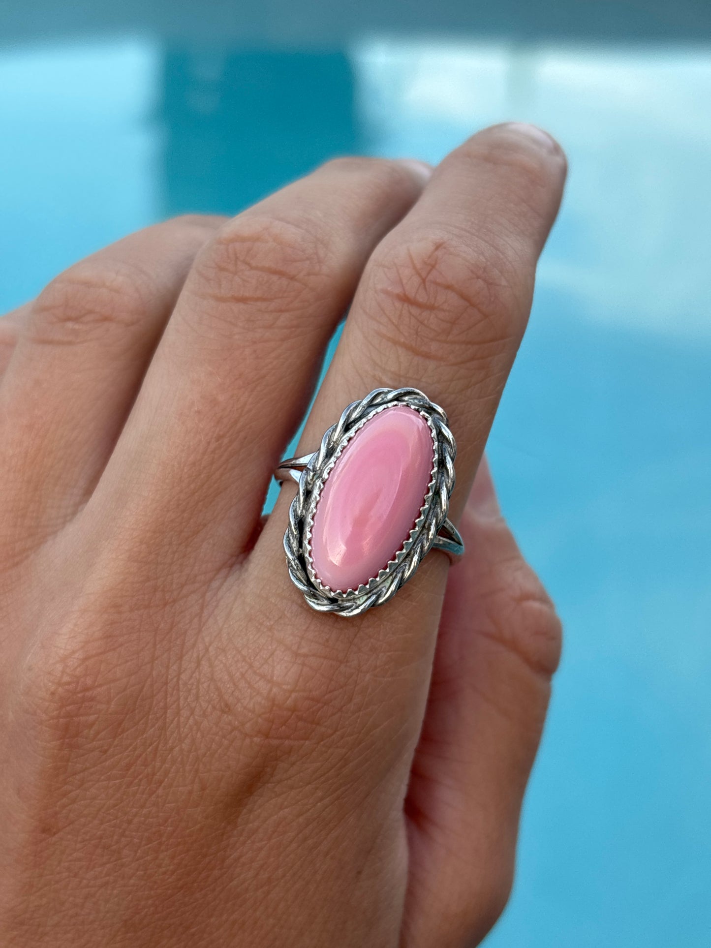 Native American, Hand-Made, Pink Conch & Sterling Silver Ring