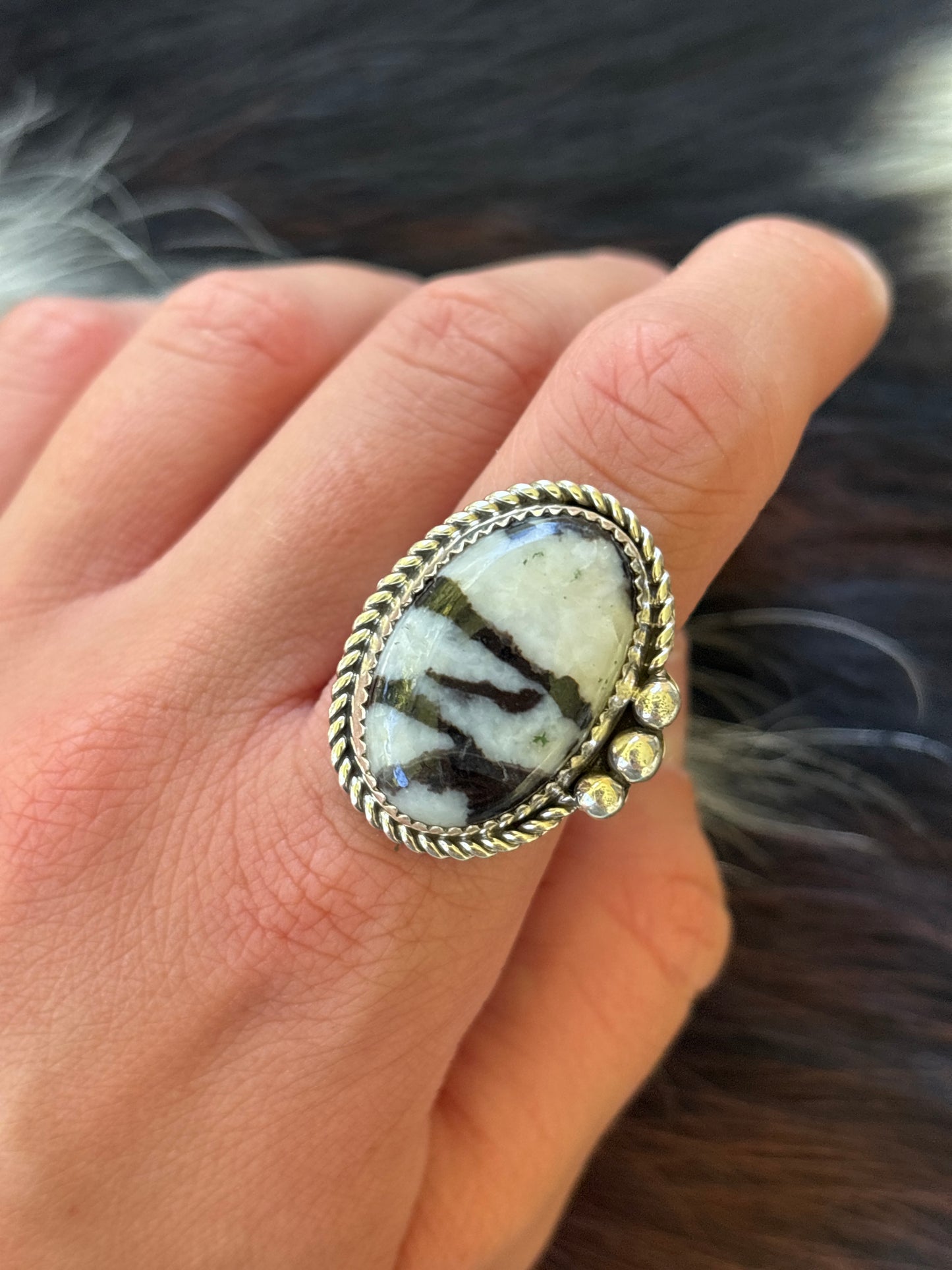 Native American, Hand-Made, Zebra Jasper & Sterling Silver Ring