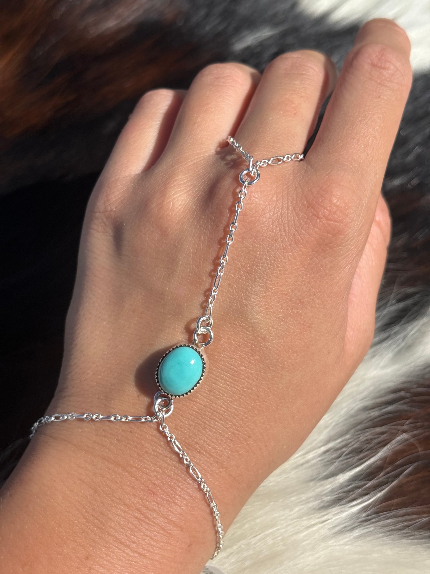 Native American, Handmade, Turquoise & Sterling Silver Hand Chain #6