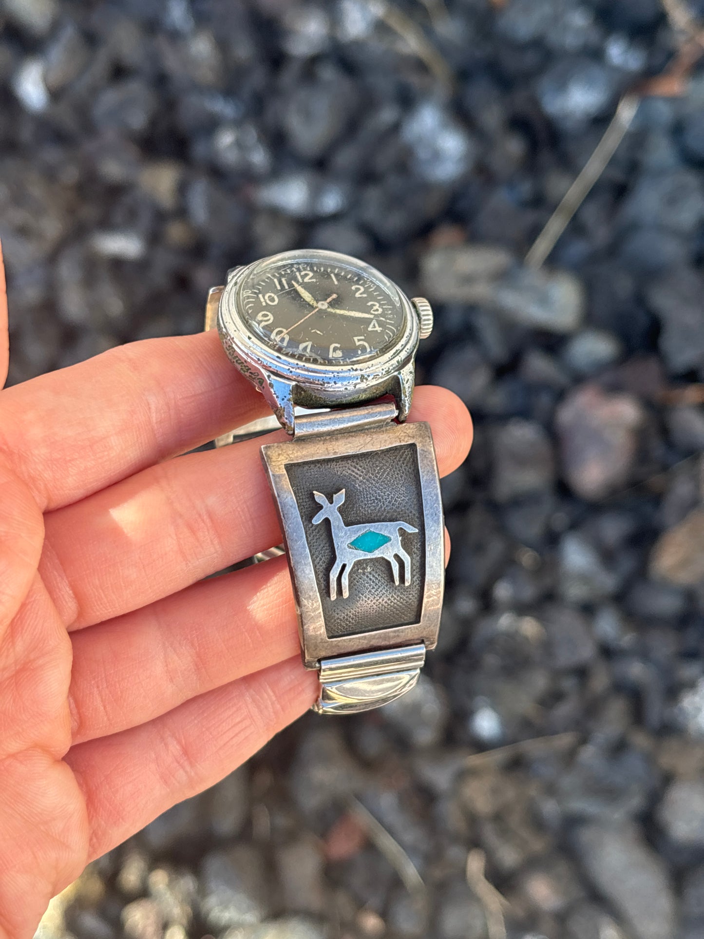 Vintage Native American, Handmade, Turquoise & Sterling Silver Watch