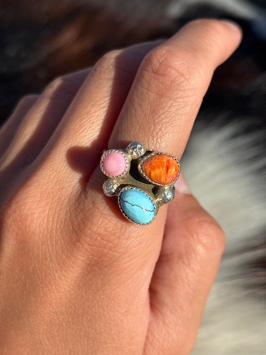 Native American, Hand-Made, Multi-stone & Sterling Silver Ring