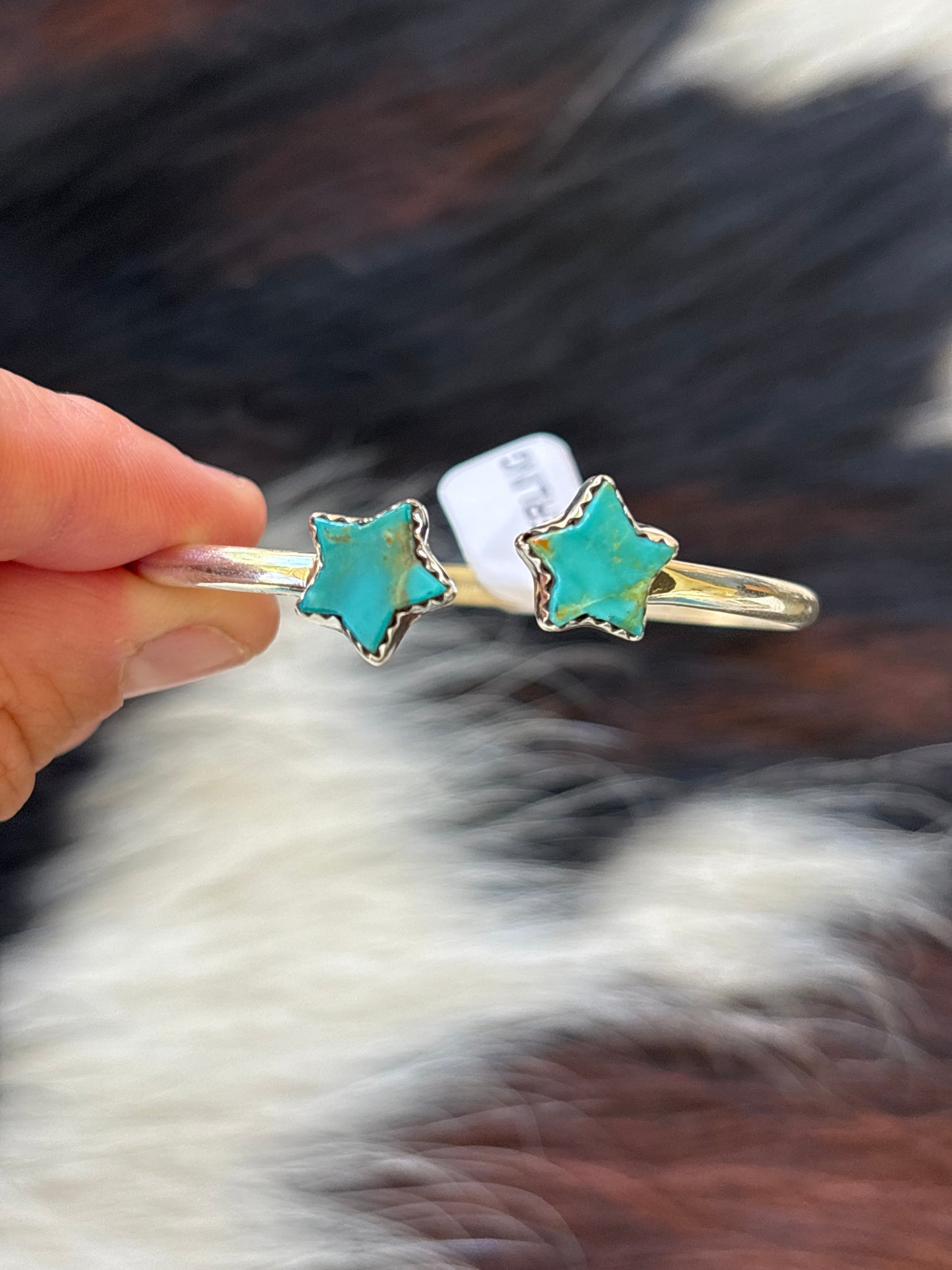 Native American, Handmade, Turquoise & Sterling Silver Star Cuff