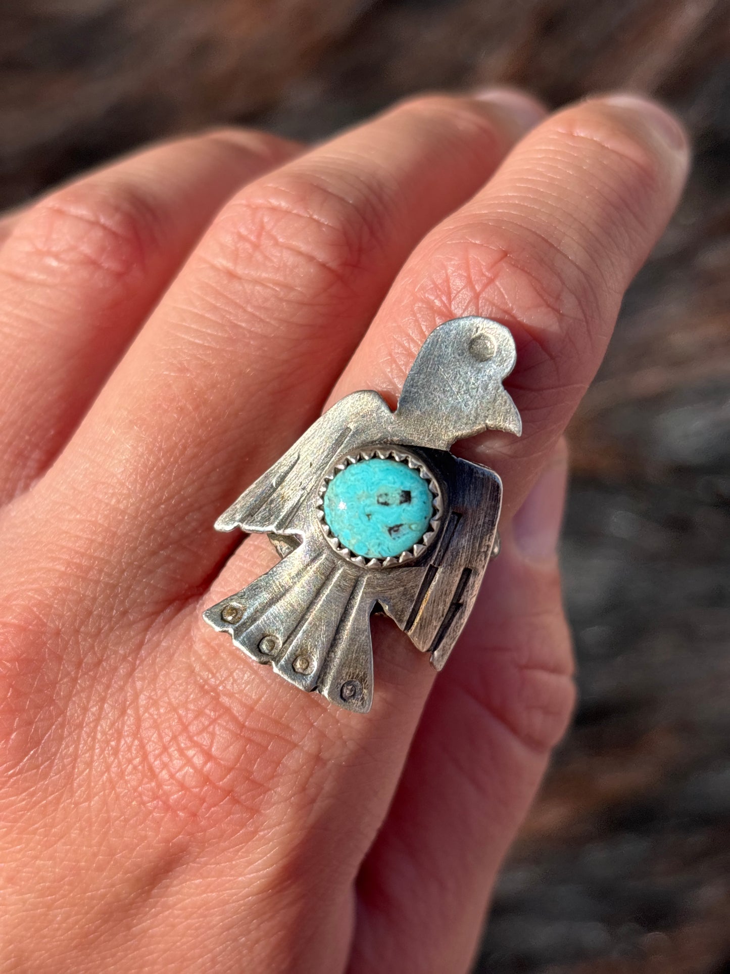 Native American, Hand-Made, Turquoise & Sterling Silver Thunderbird Ring
