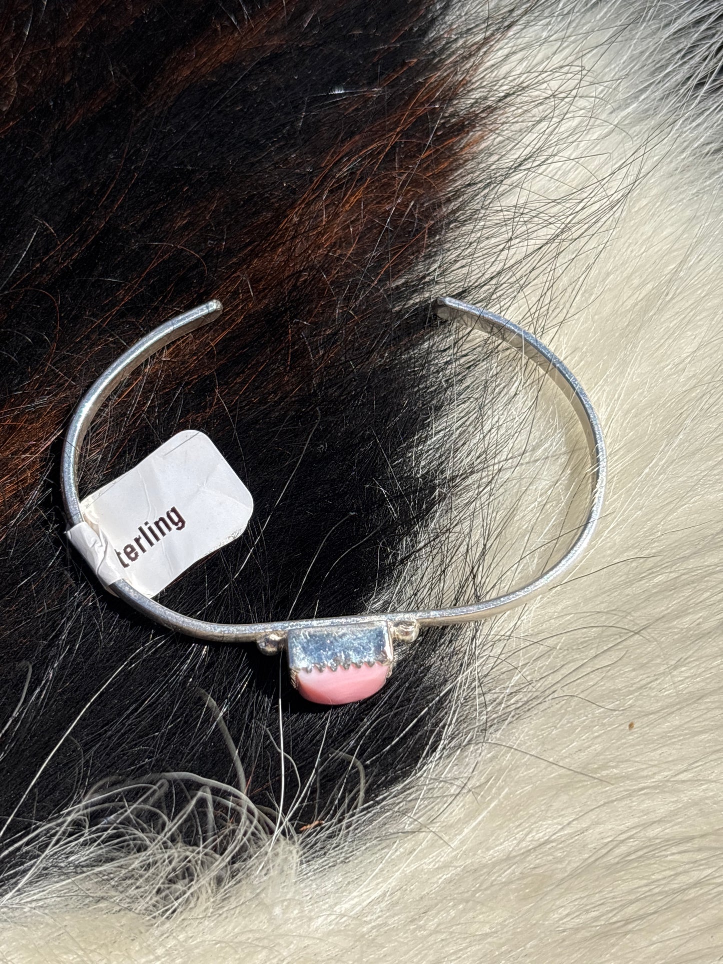 Native American, Handmade, Pink Conch & Sterling Silver Cuff