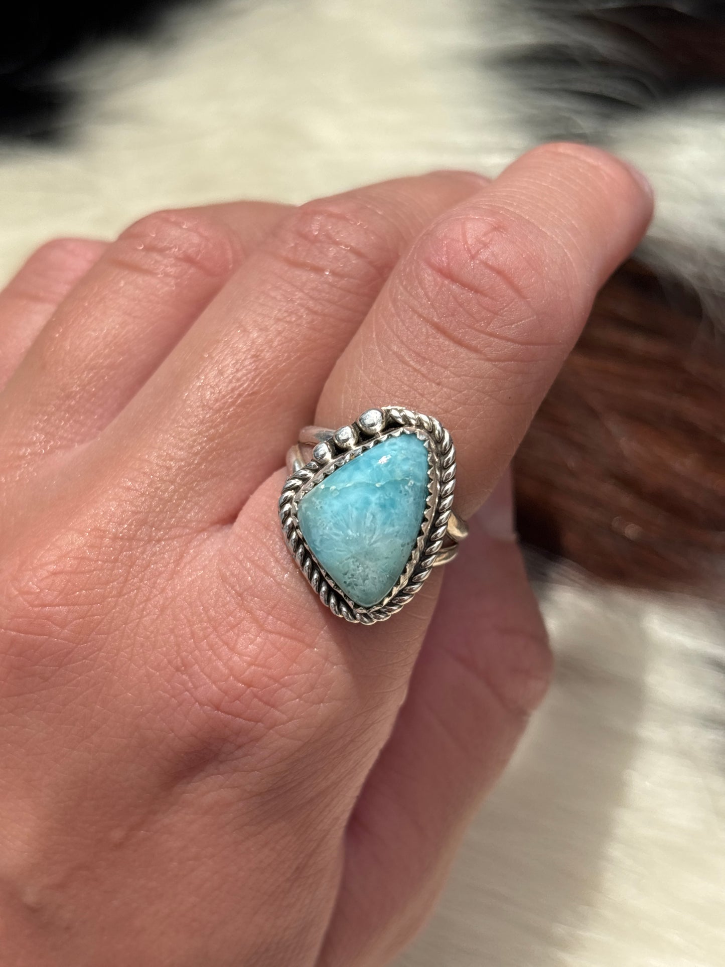 Native American, Hand-Made, Larimar & Sterling Silver Ring