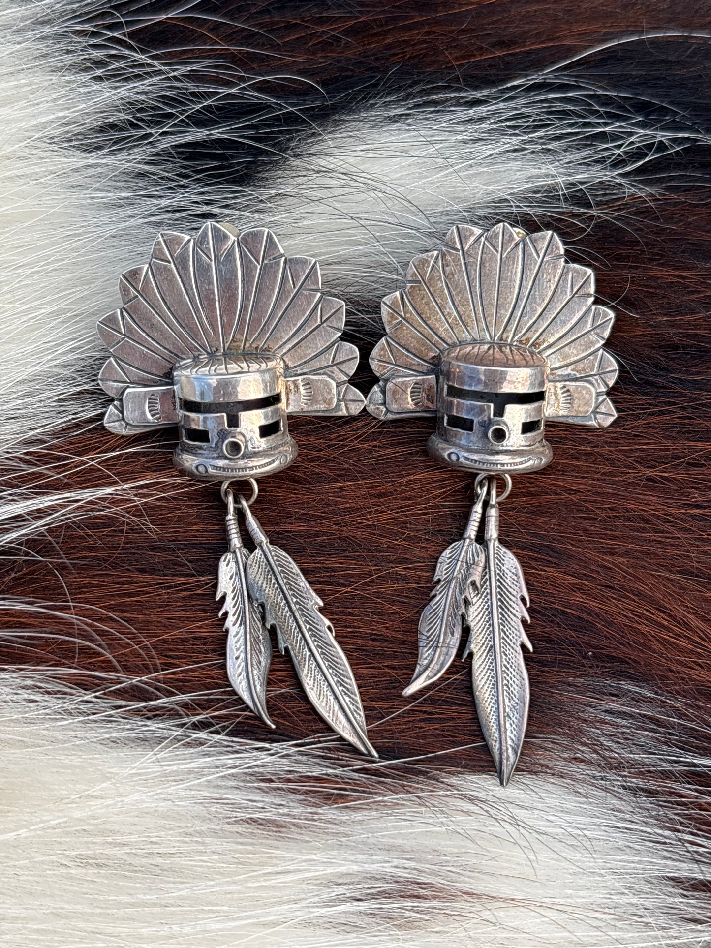 Vintage Native Made, Sterling Silver Clip on Earrings