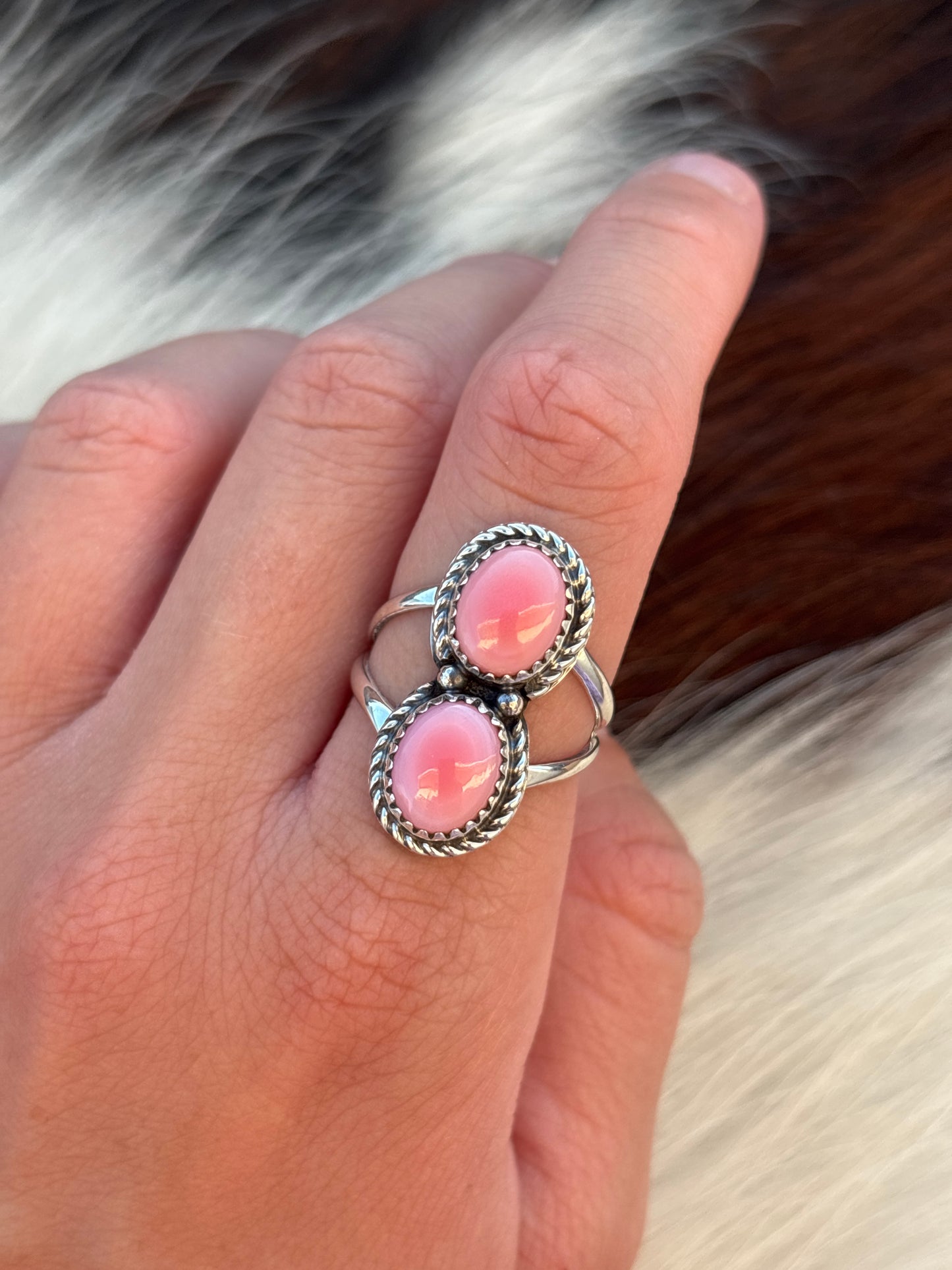 Native American, Hand-Made, Pink Conch & Sterling Silver Ring