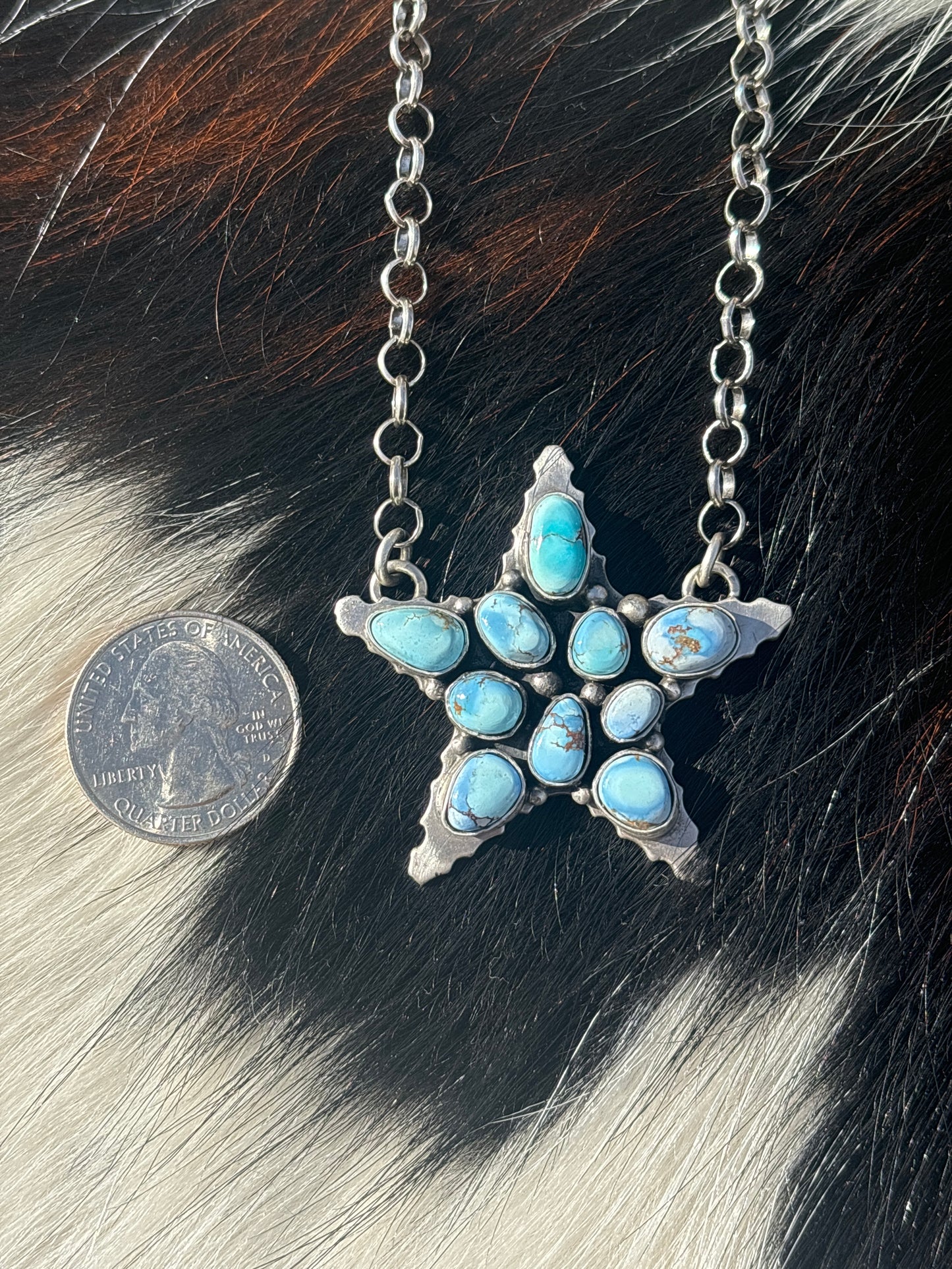 Native American, Hand-Made, Golden Hills & Sterling Silver Star Necklace