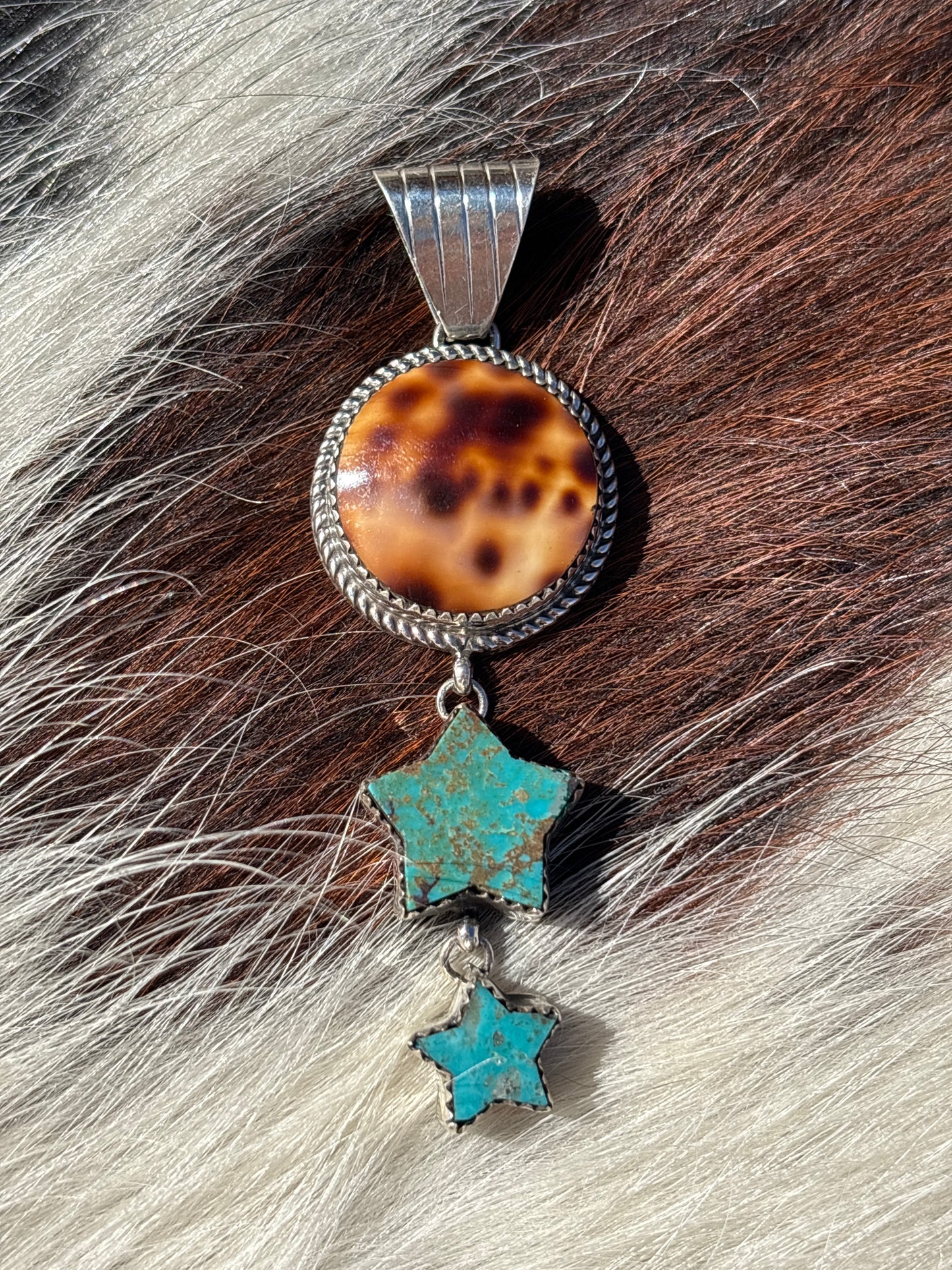 Native American, Hand-Made, Cowrie, Turquoise & Sterling Silver Necklace
