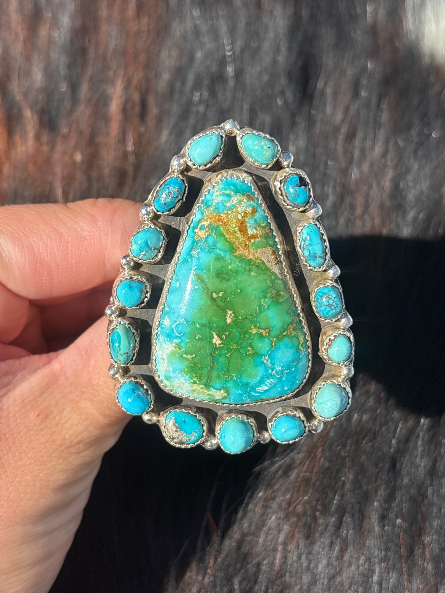 Native American, Hand-Made, Sonoran Gold Turquoise & Sterling Silver Ring