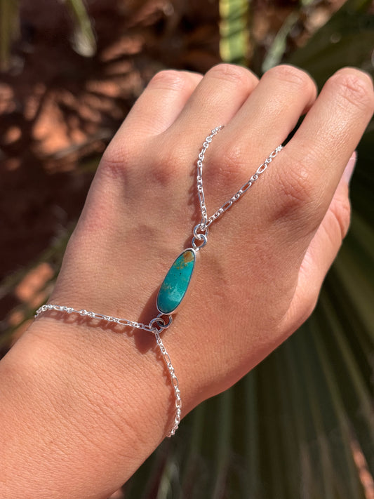 Native American, Handmade, Turquoise & Sterling Silver Hand Chain