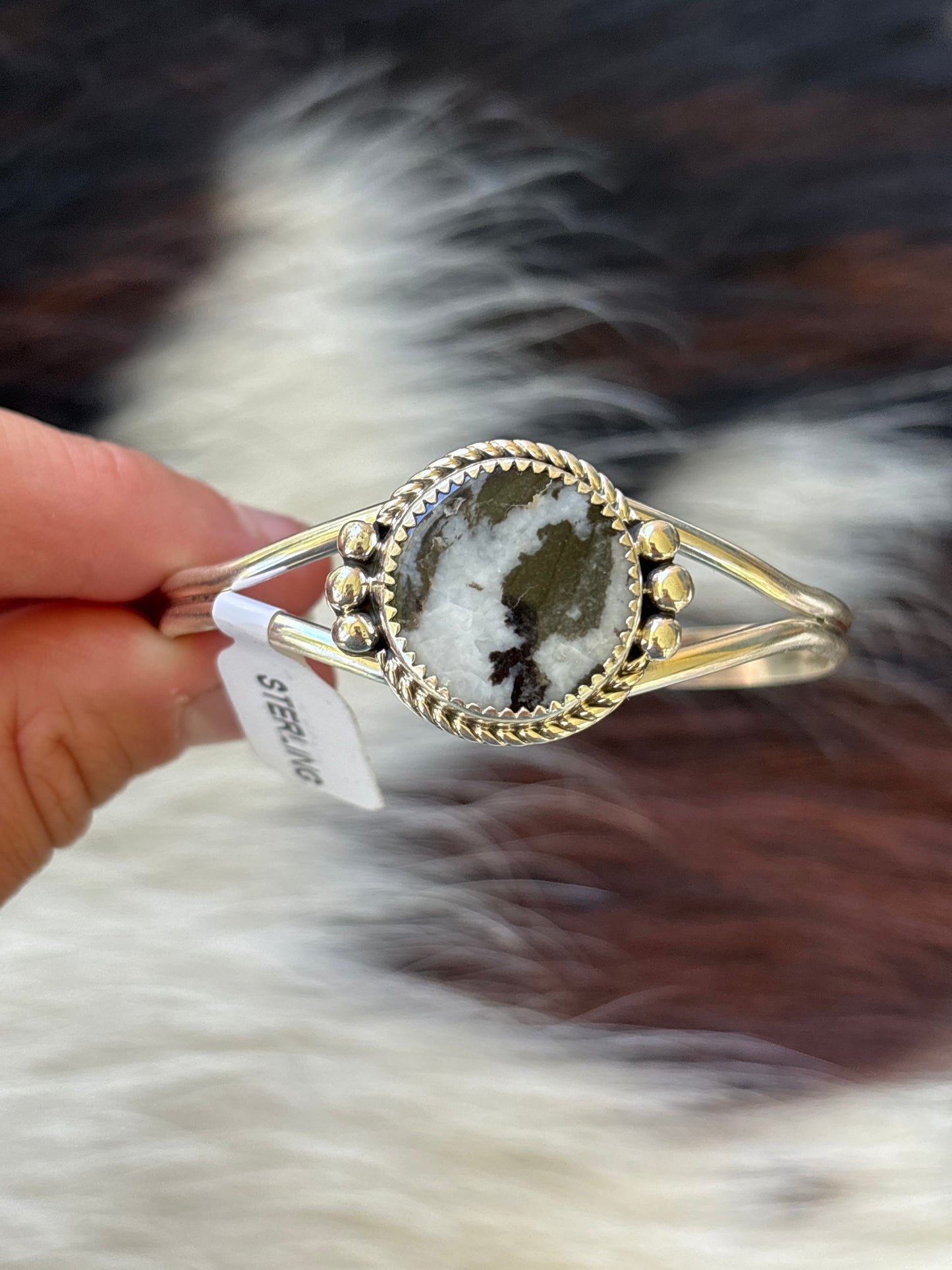 Native American, Handmade, Zebra Jasper & Sterling Silver Cuff