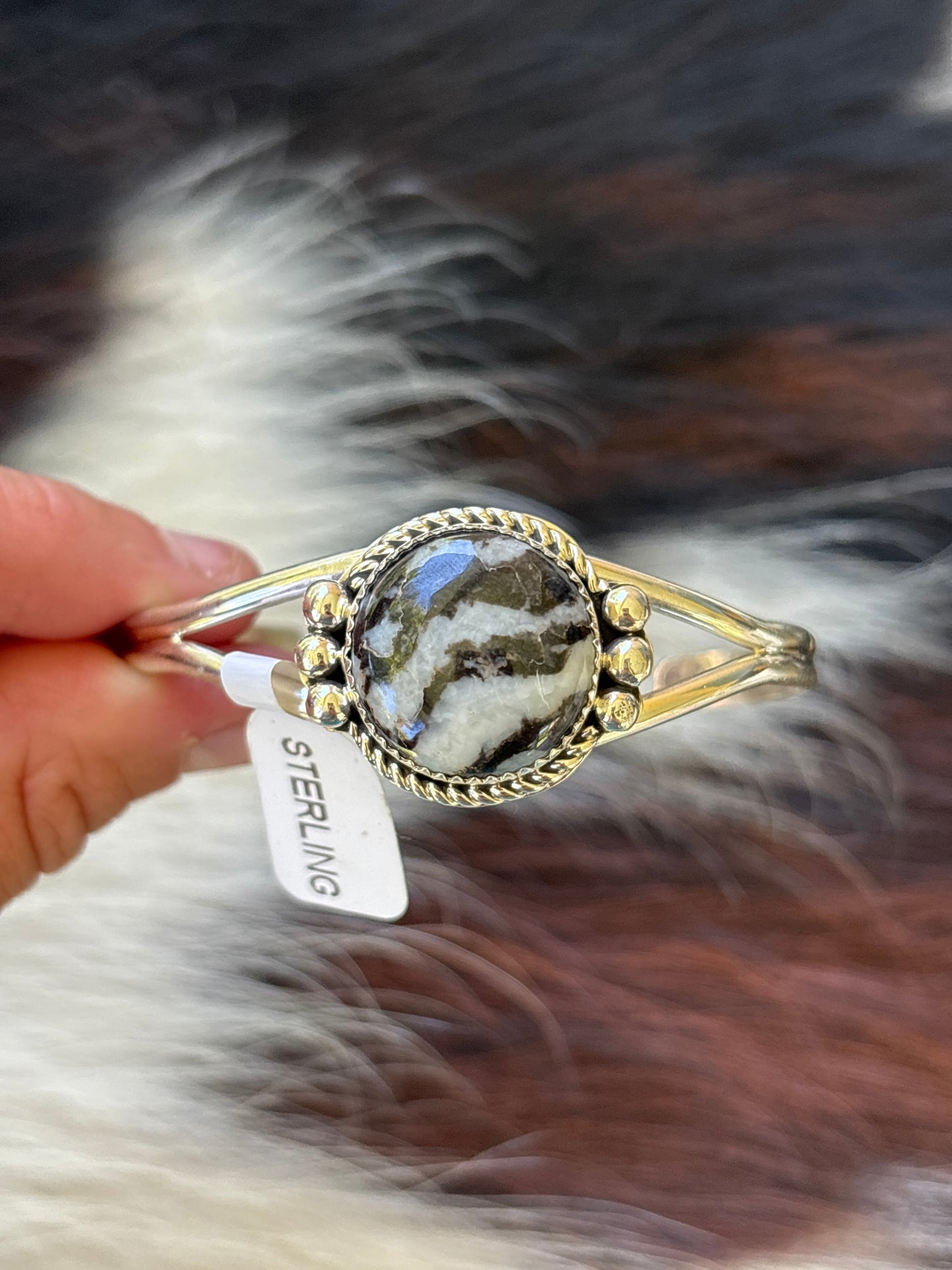 Native American, Handmade, Zebra Jasper & Sterling Silver Cuff