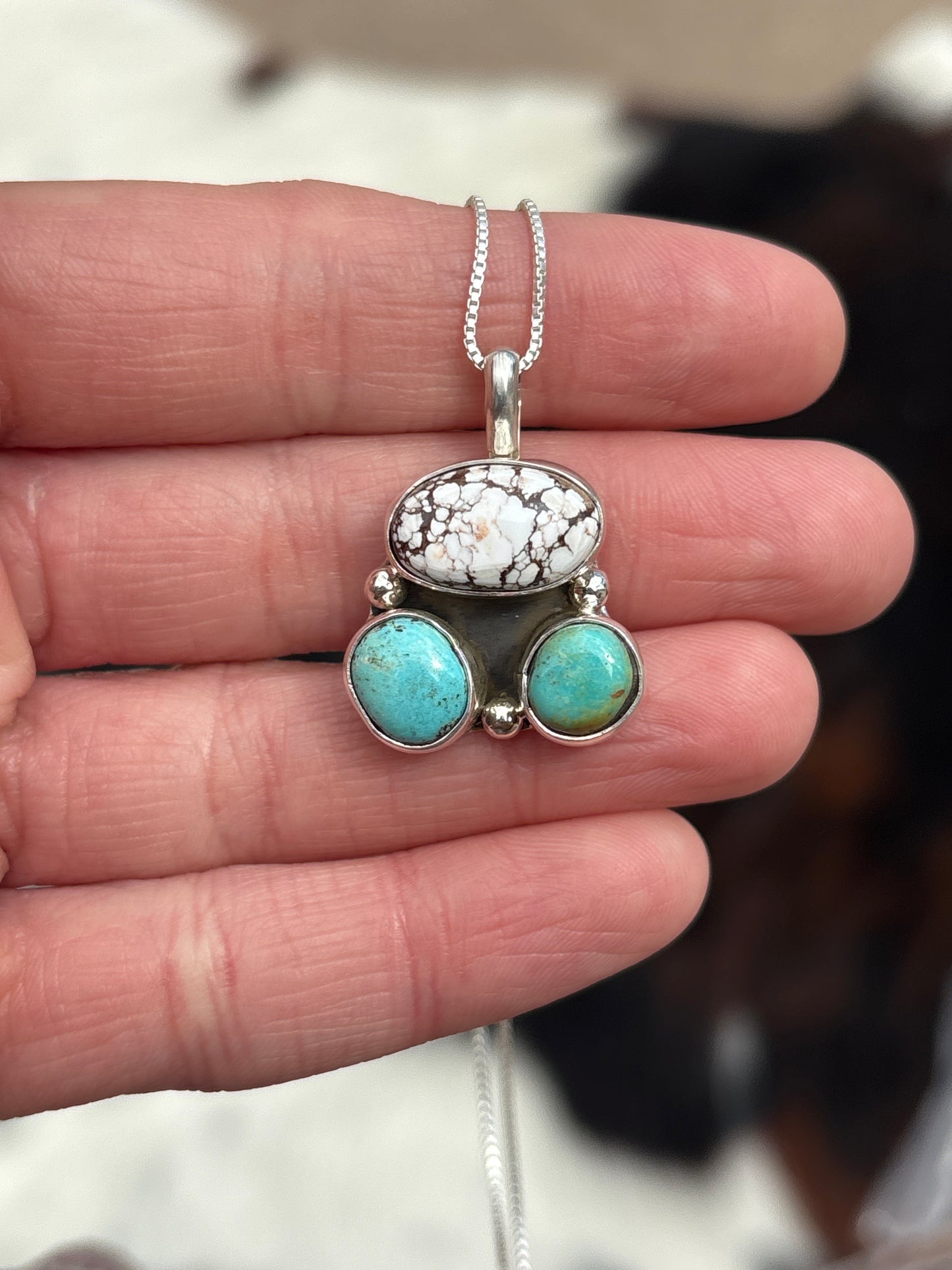Native American, Hand-Made, Turquoise, Wild Horse & Sterling Silver Necklace