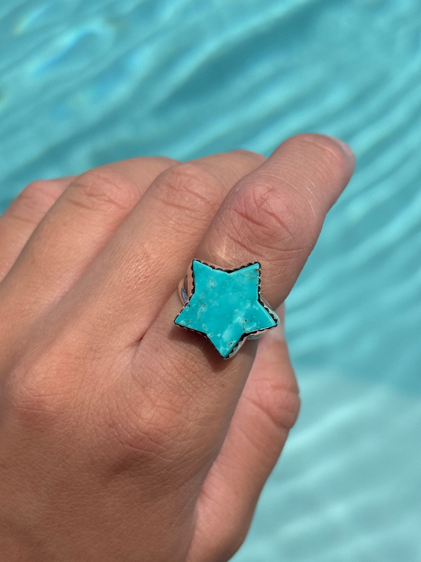 Native American, Hand-Made, Turquoise & Sterling Silver Star Ring