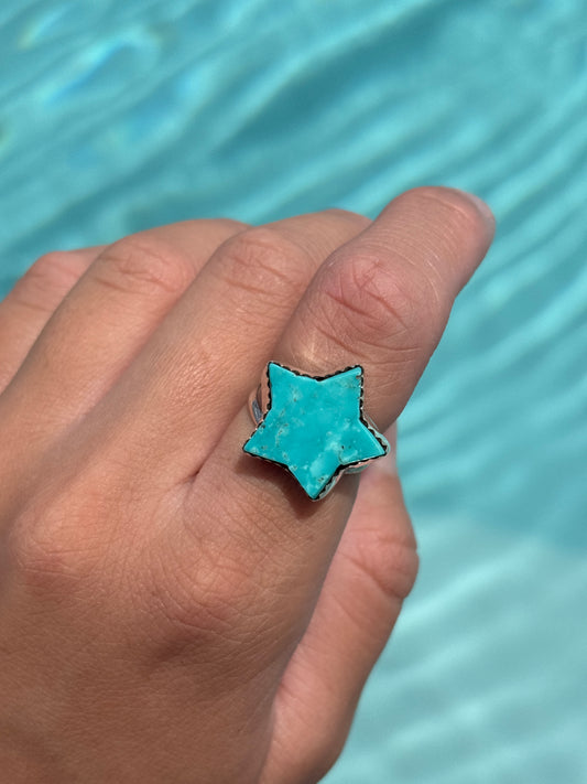Native American, Hand-Made, Turquoise & Sterling Silver Star Ring