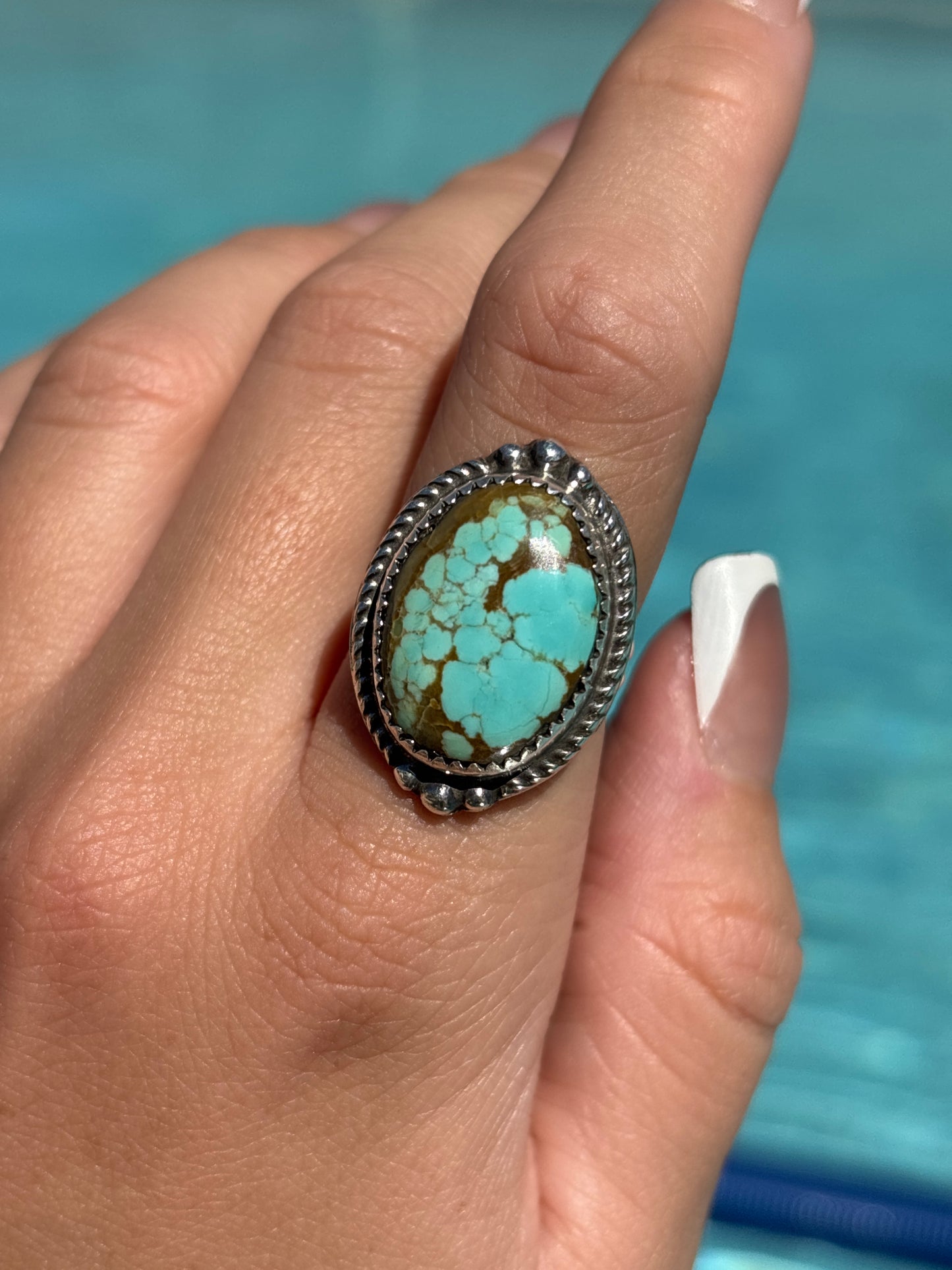 Native American, Hand-Made, #8 Turquoise & Sterling Silver Ring