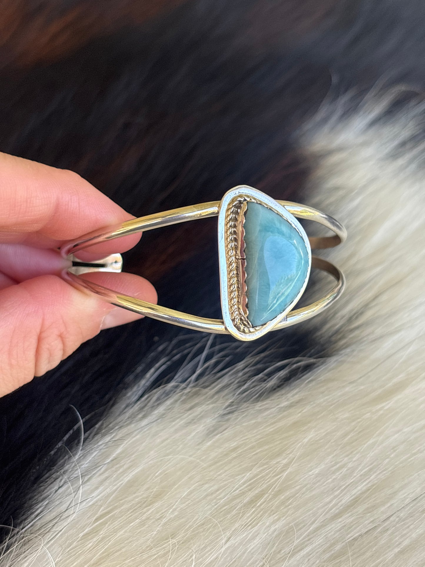 Native American, Handmade, Larimar & Sterling Silver Cuff
