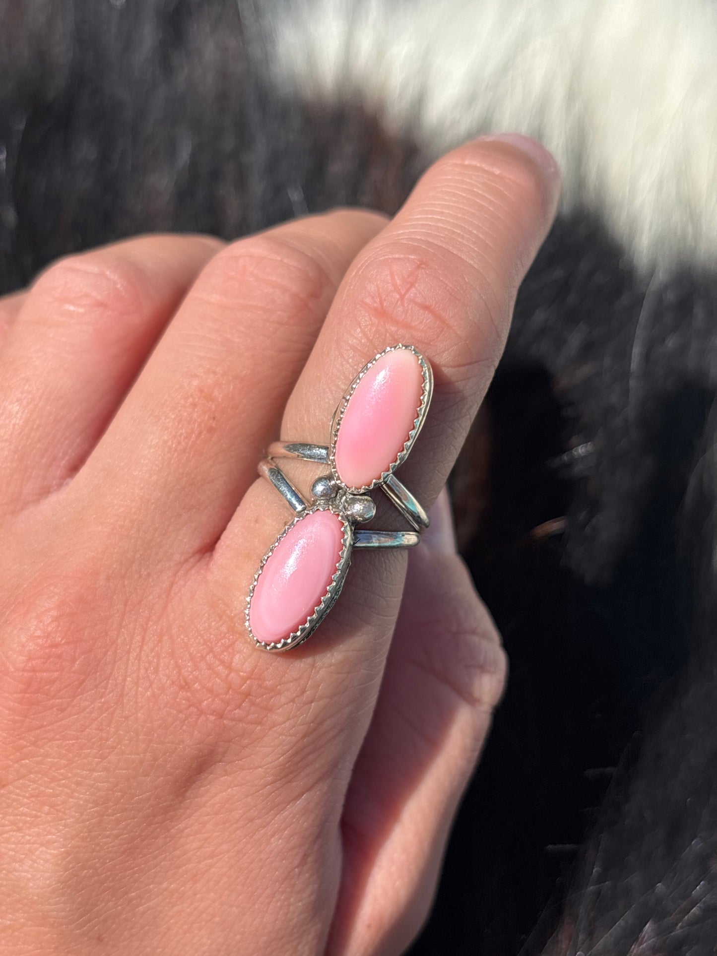 Native American, Hand-Made, Pink Conch & Sterling Silver Ring