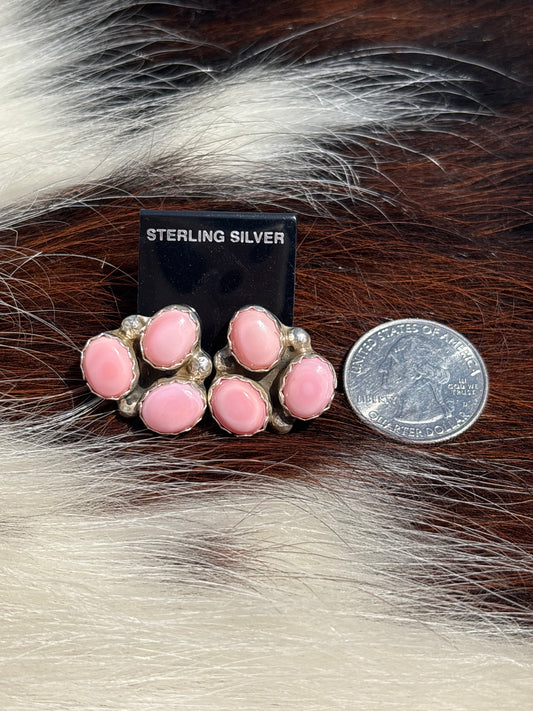 Native Made, Pink Conch & Sterling Silver Cluster Earrings