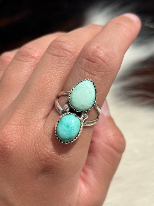 Native American, Hand-Made, Emerald Valley Turquoise & Sterling Silver Ring