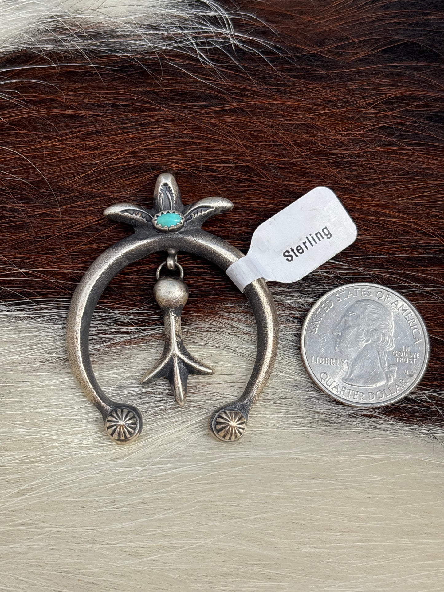 Native American, Hand-Made, Turquoise & Sterling Silver Naja Pendant