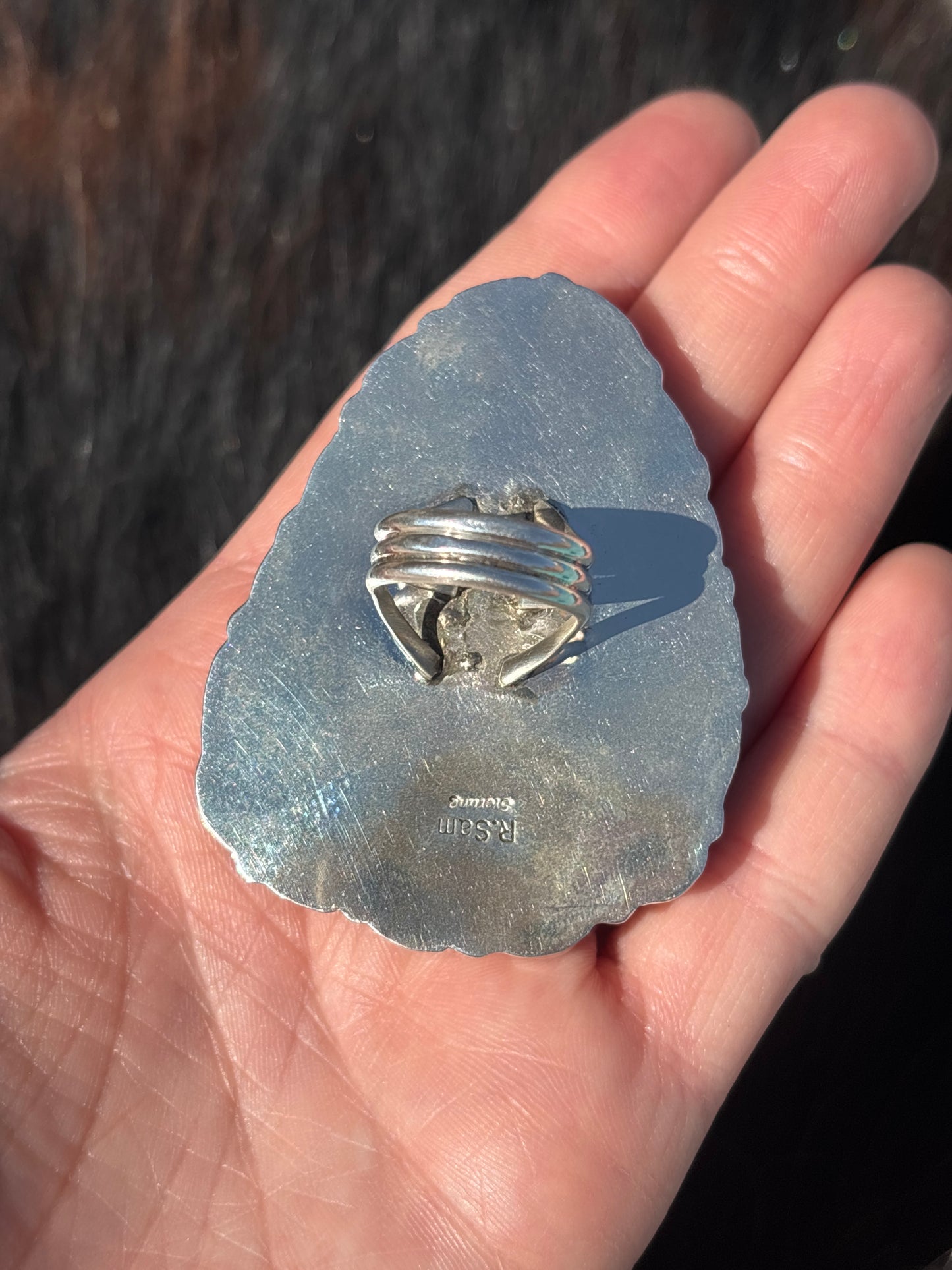 Native American, Hand-Made, Sonoran Gold Turquoise & Sterling Silver Ring