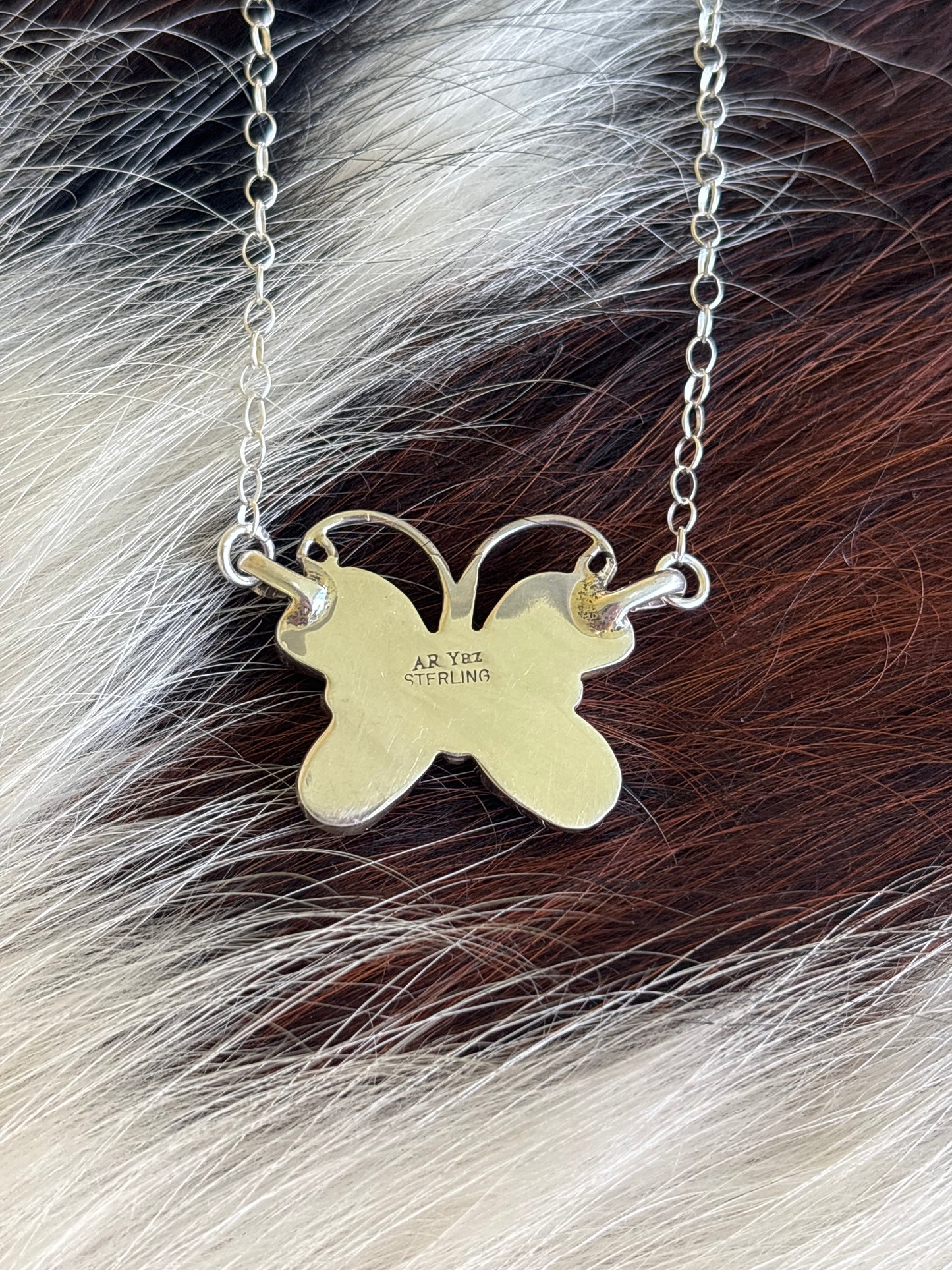 Native American, Hand-Made, Turquoise & Sterling Silver Butterfly Necklace