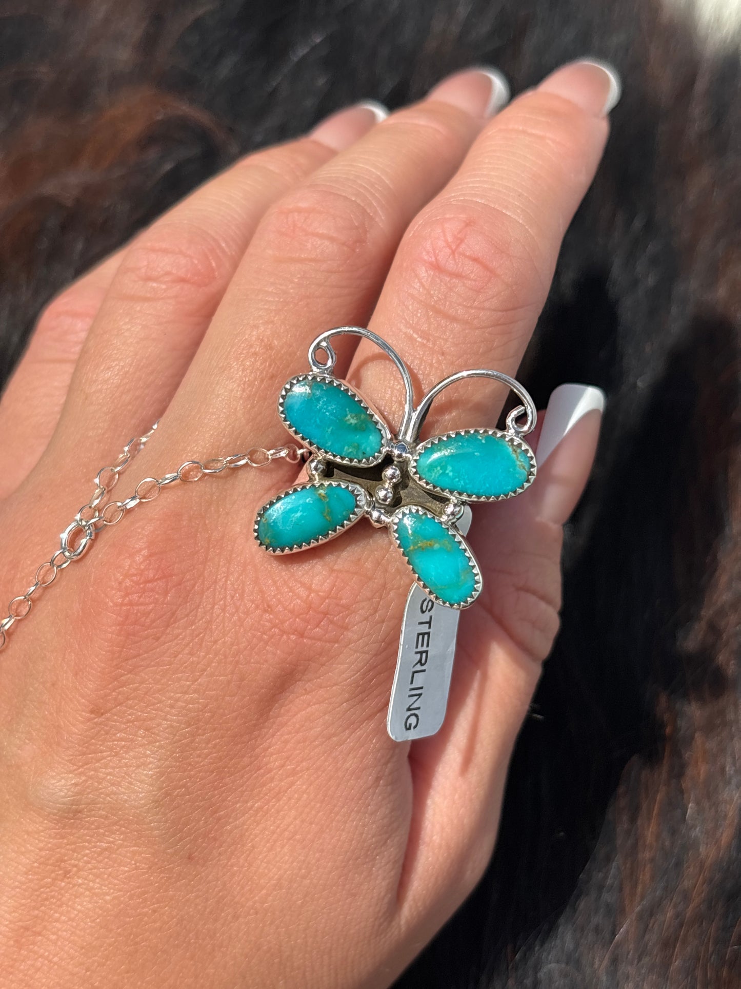 Native American, Hand-Made, Turquoise & Sterling Silver Butterfly Ring