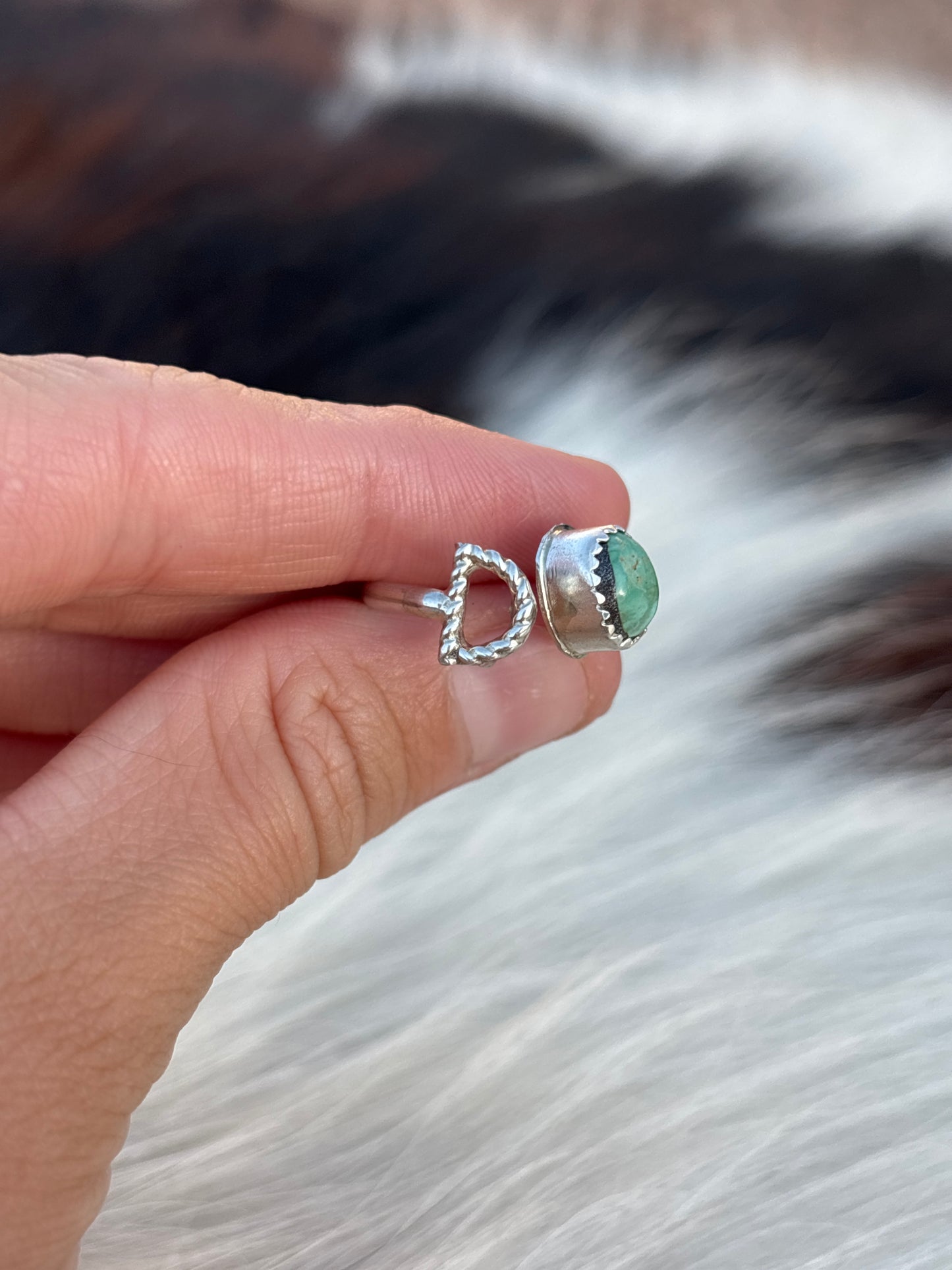 Native American, Hand-Made, Turquoise & Sterling Silver Adjustable Initial Ring