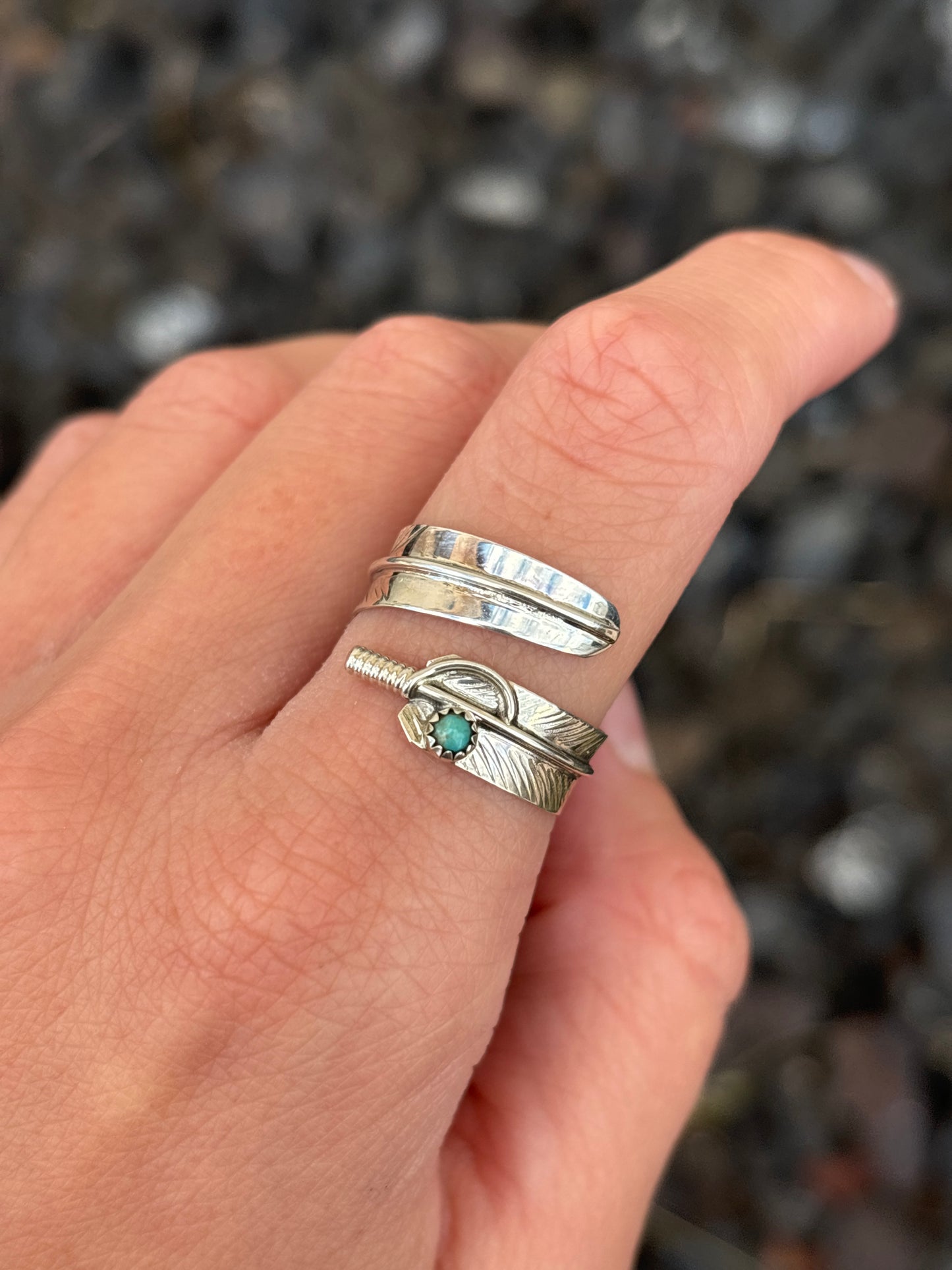 Native American, Hand-Made, Sterling Silver Feather Adjustable Ring