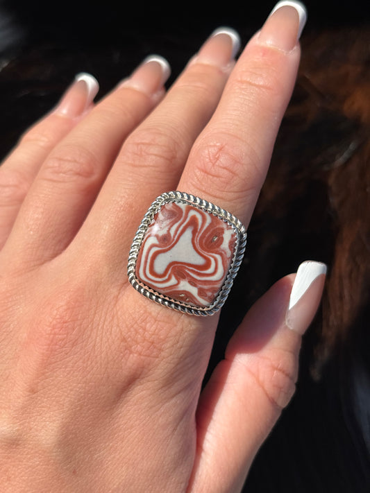 Native American, Hand-Made, Crazy Lace Agate, & Sterling Silver Ring