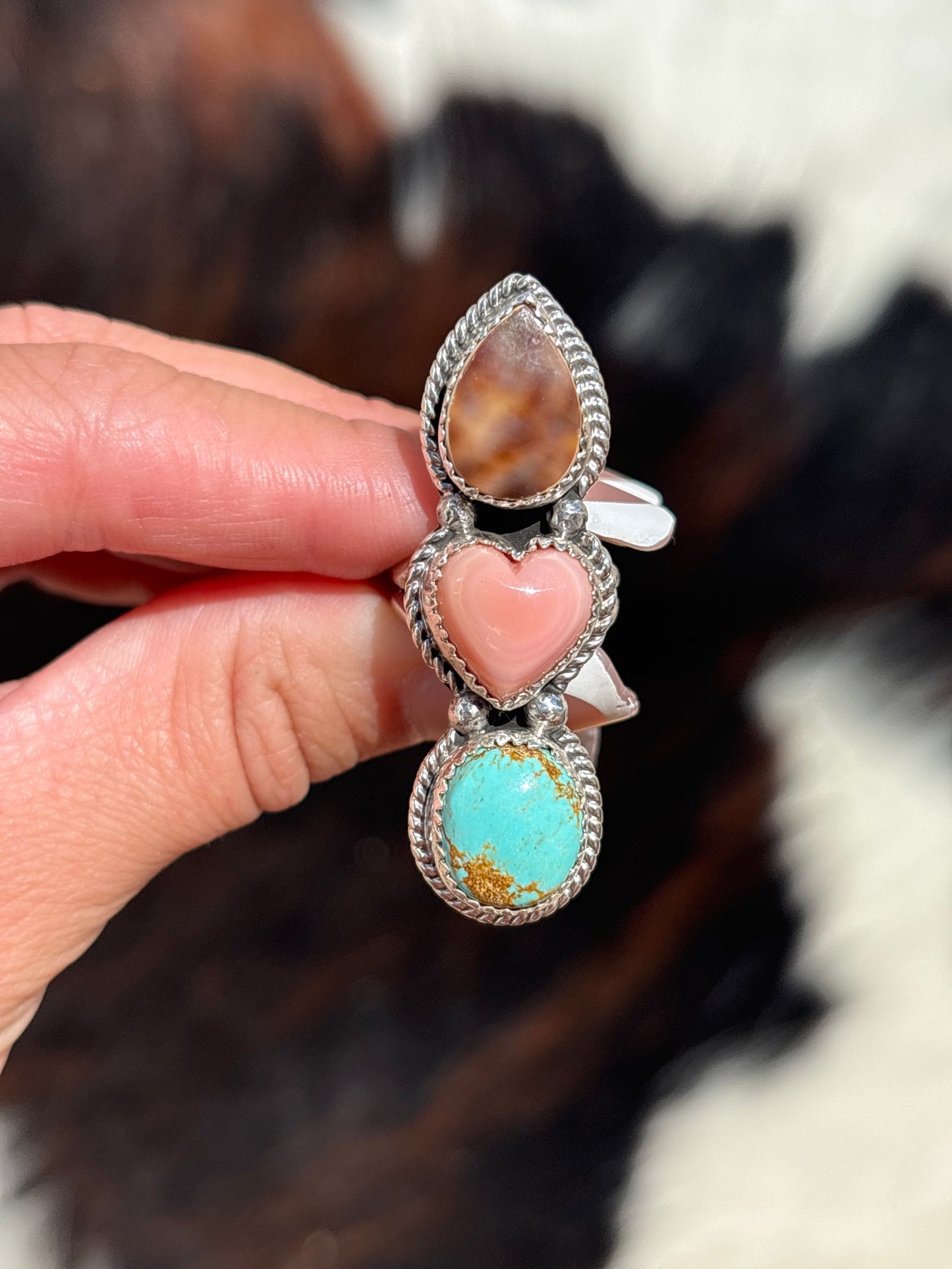 Native American, Hand-Made, Multi-stone & Sterling Silver Ring