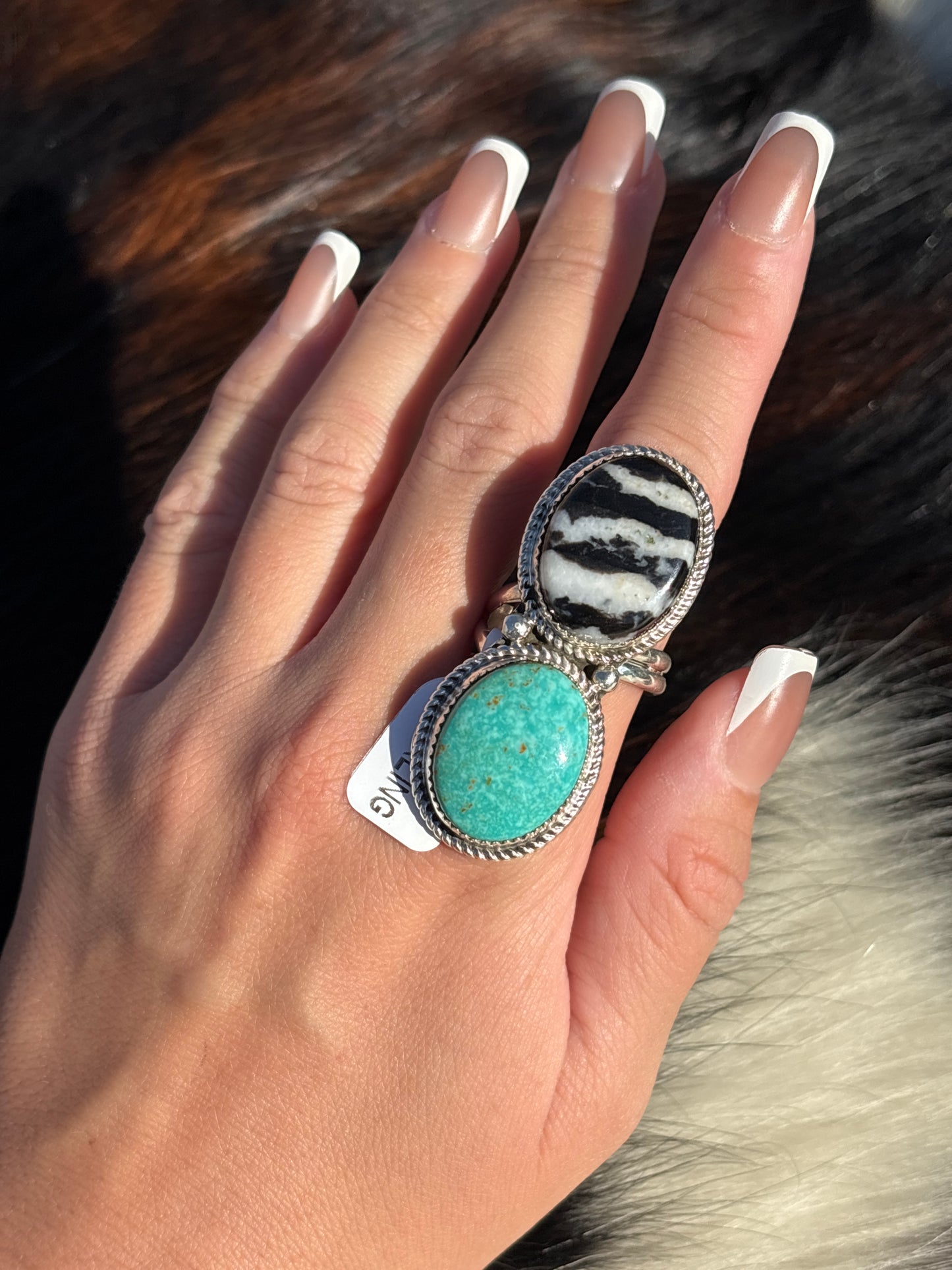 Native American, Hand-Made, Turquoise, Zebra Jasper & Sterling Silver Ring