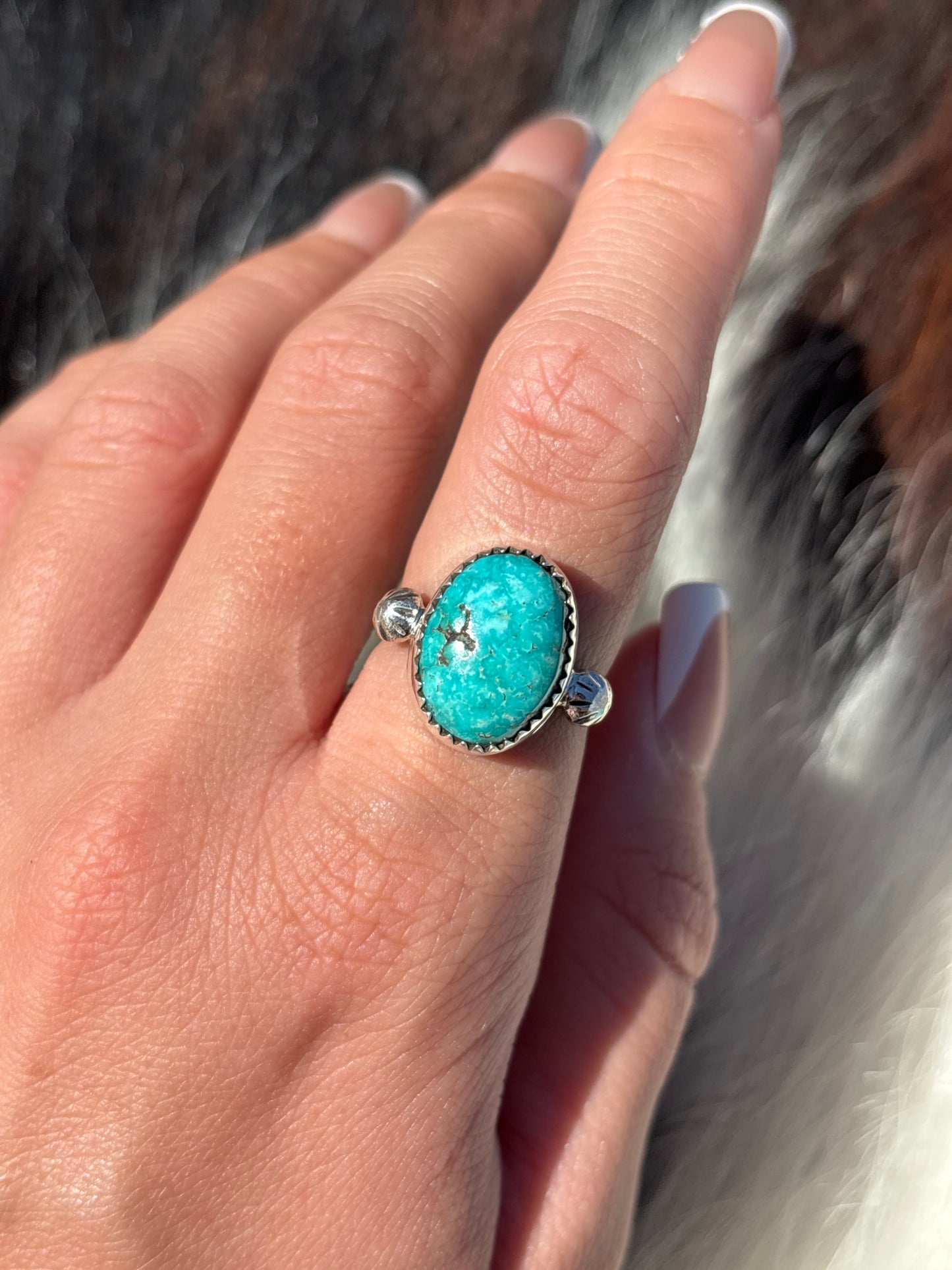 Native American, Hand-Made, Emerald Valley Turquoise & Sterling Silver Ring