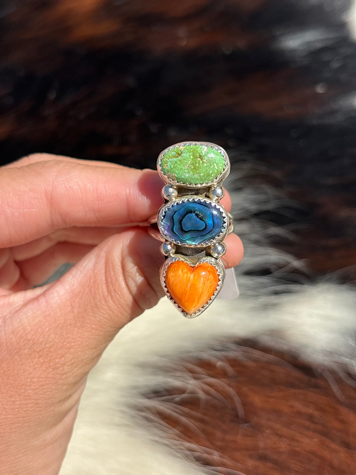 Native American, Hand-Made, Multi-stone & Sterling Silver Ring