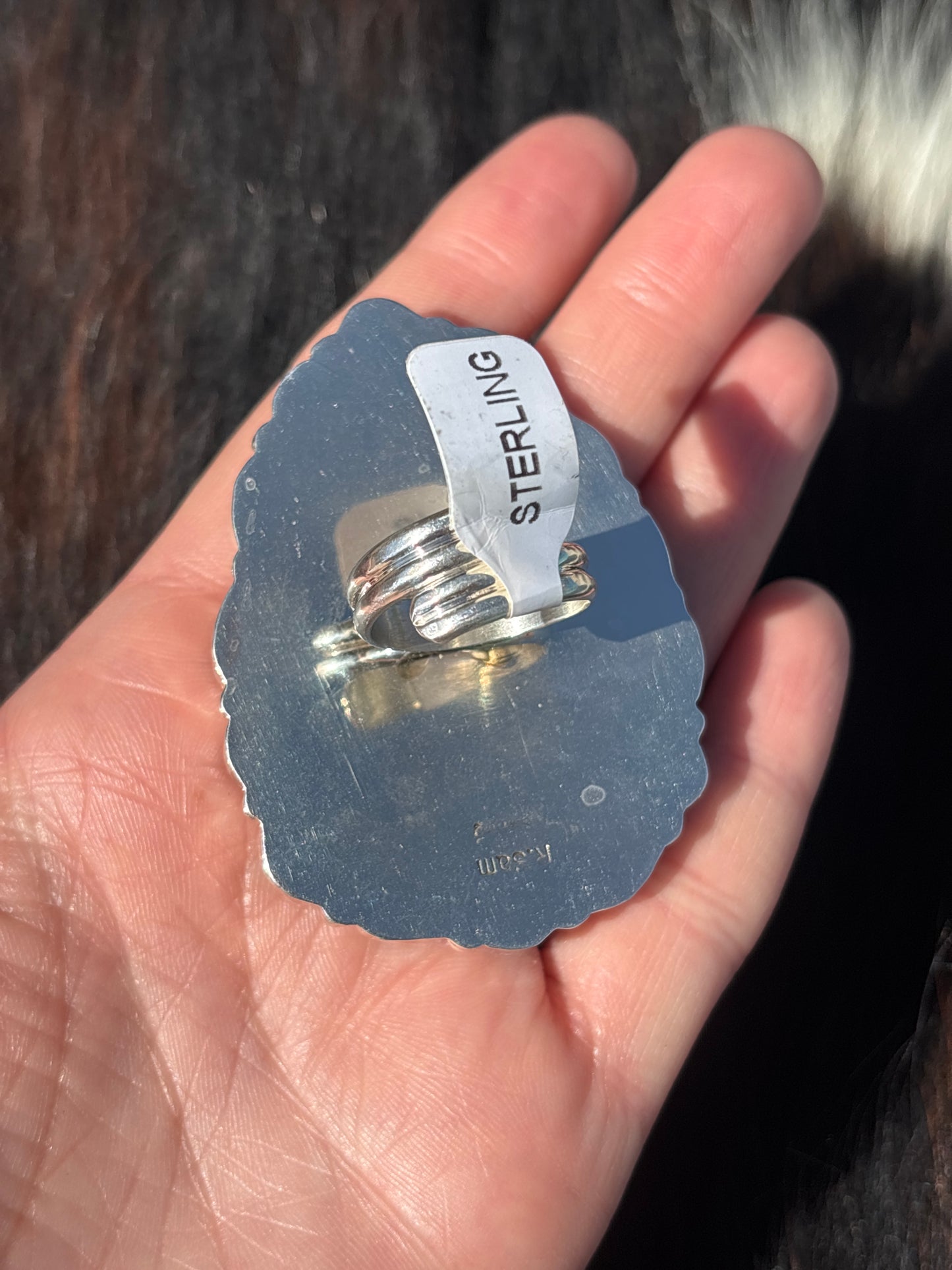 Native American, Hand-Made, Sonoran Gold Turquoise & Sterling Silver Adjustable Ring