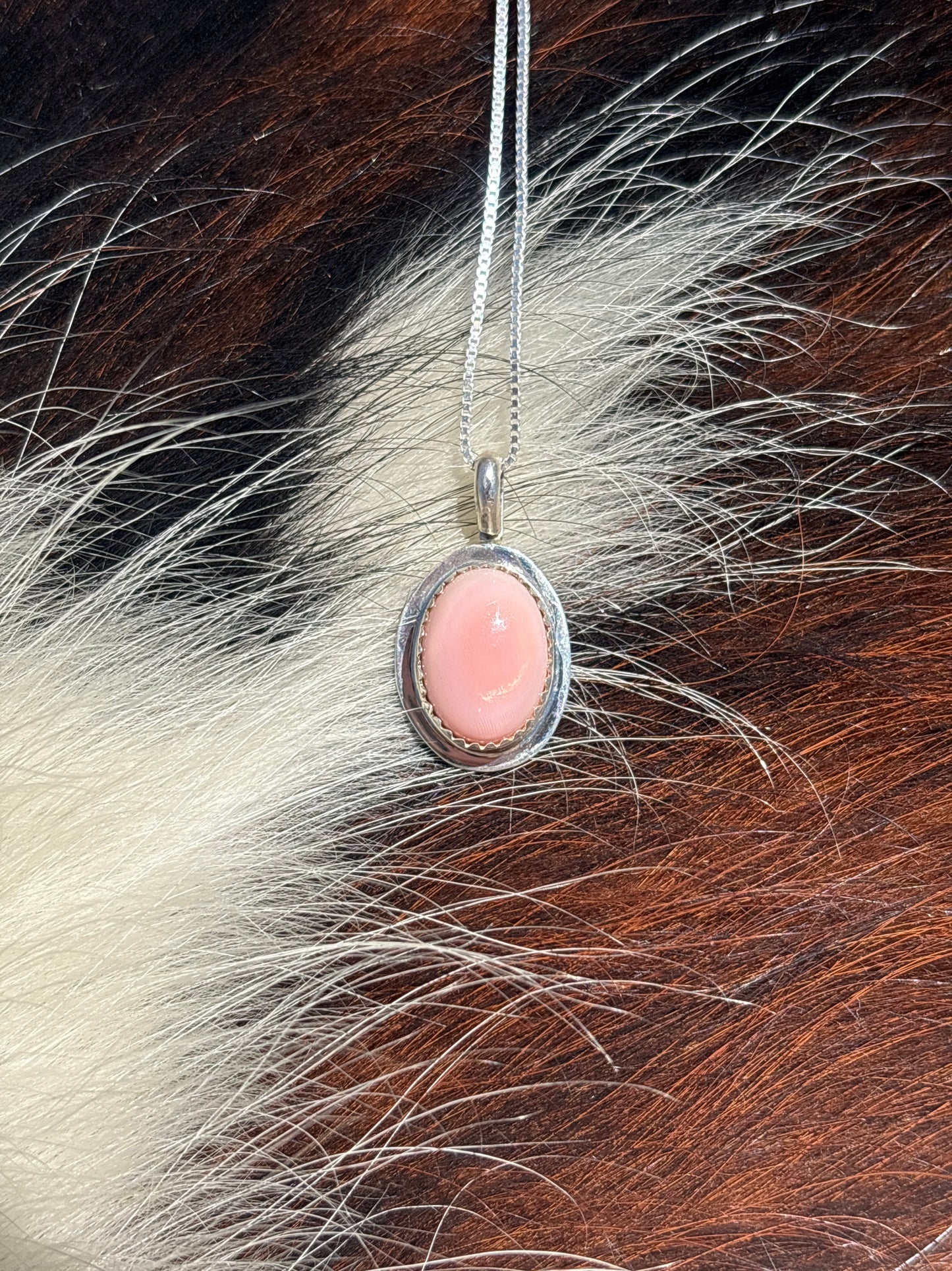 Native American, Hand-Made, Pink Conch & Sterling Silver Necklace