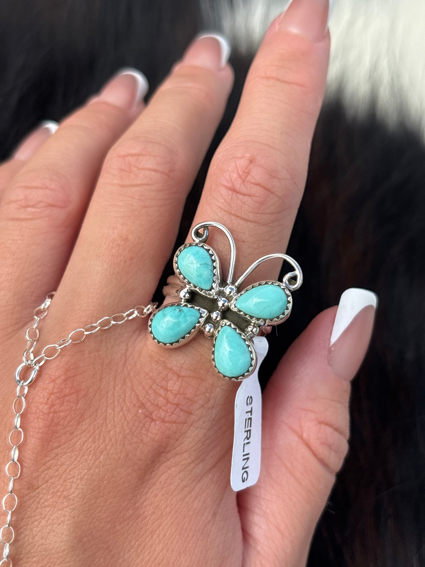 Native American, Hand-Made, Turquoise & Sterling Silver Butterfly Ring