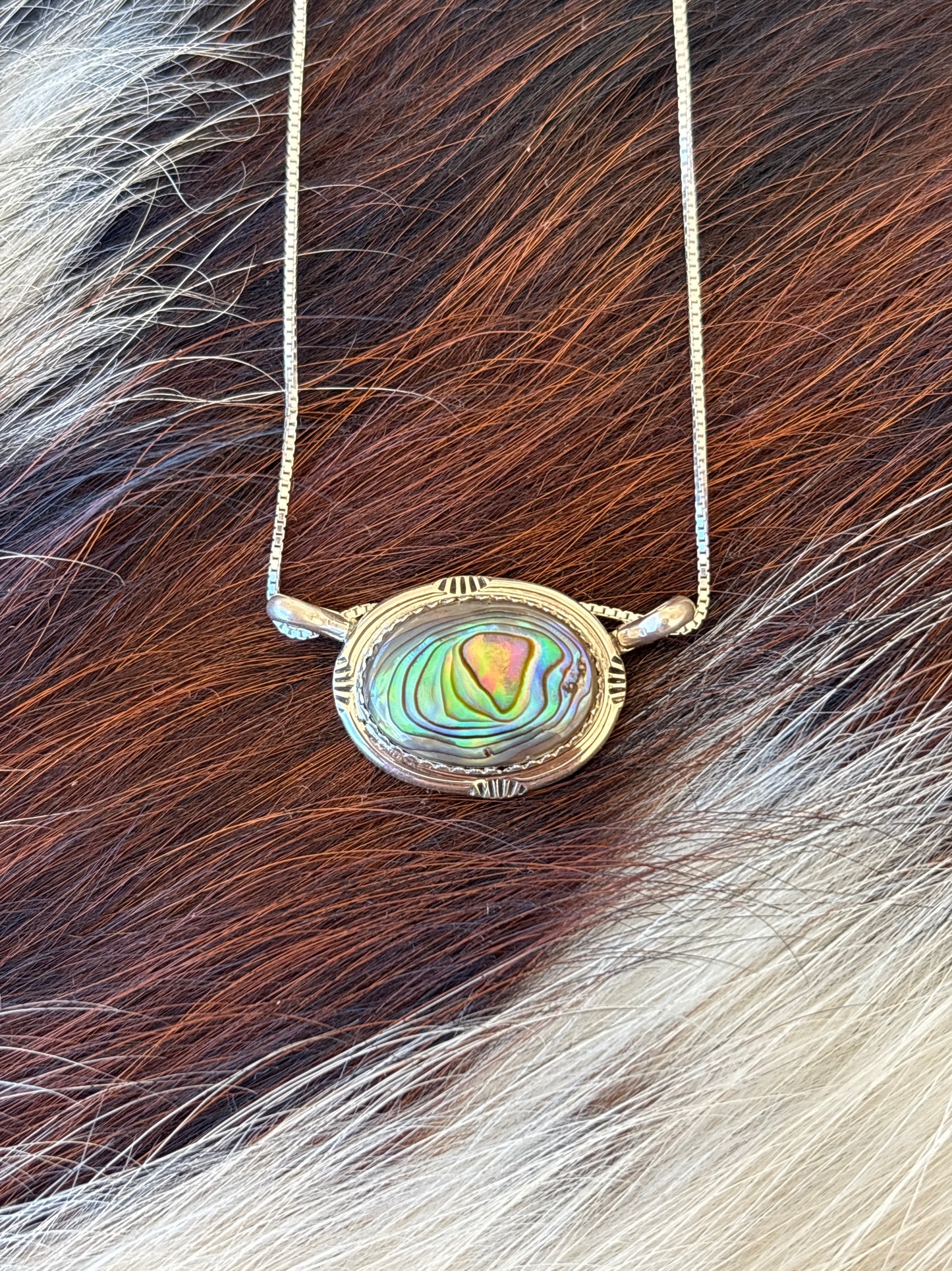 Native American, Hand-Made, Abalone & Sterling Silver Necklace