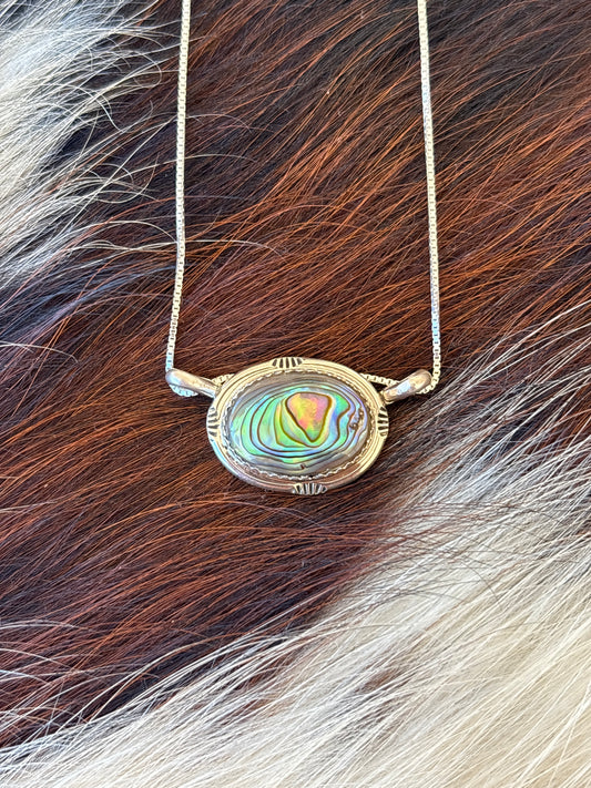 Native American, Hand-Made, Abalone & Sterling Silver Necklace