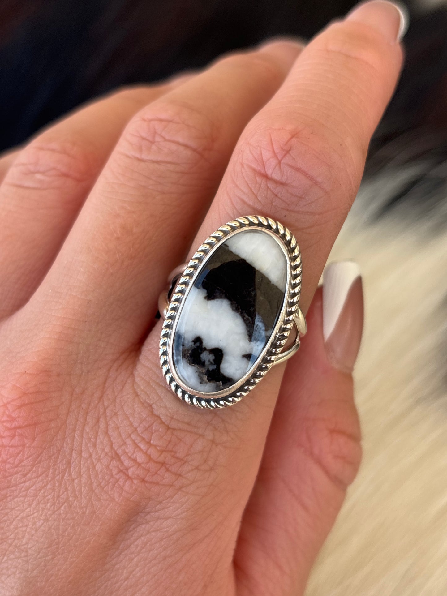 Native American, Hand-Made, Zebra Jasper & Sterling Silver Ring