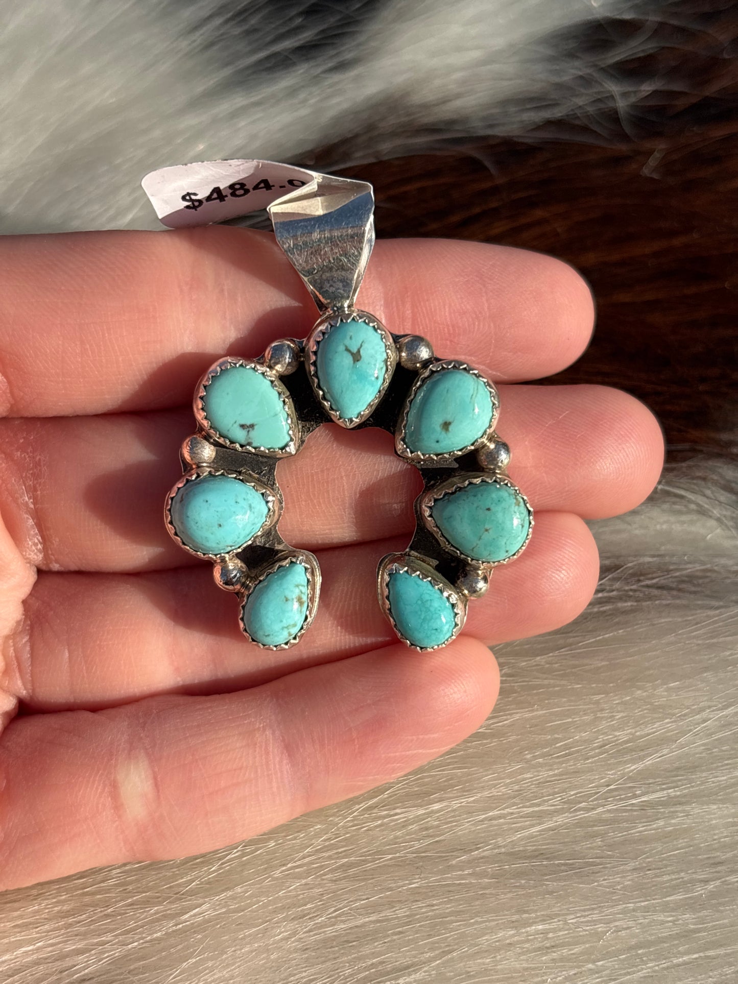 Native American, Hand-Made, Turquoise & Sterling Silver Naja Pendant