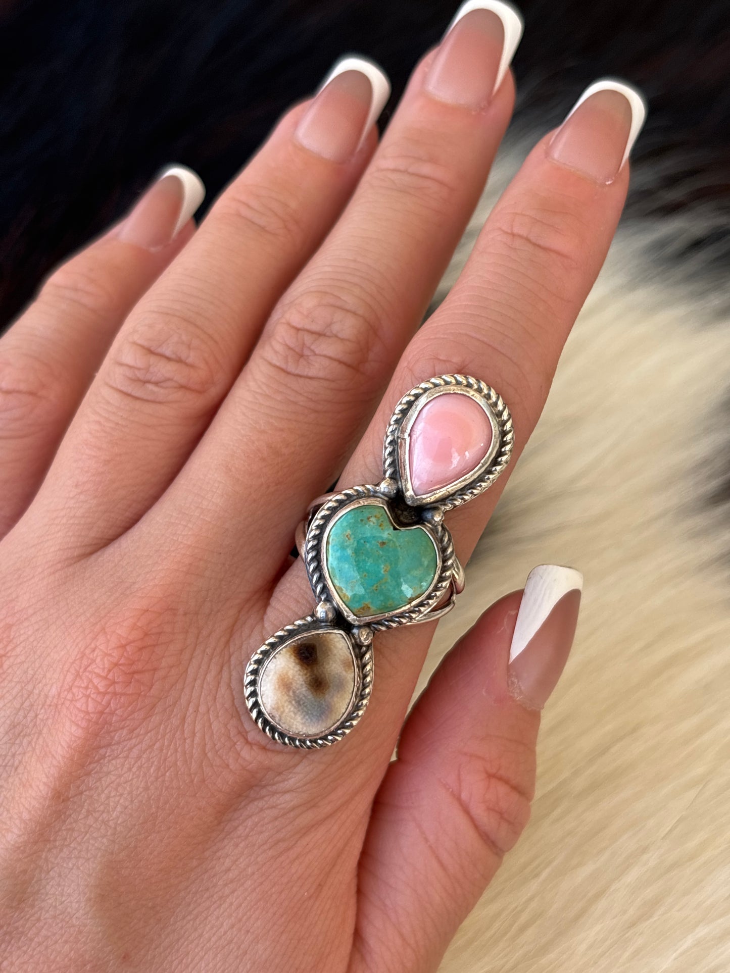 Native American, Hand-Made, Multi-stone & Sterling Silver Ring
