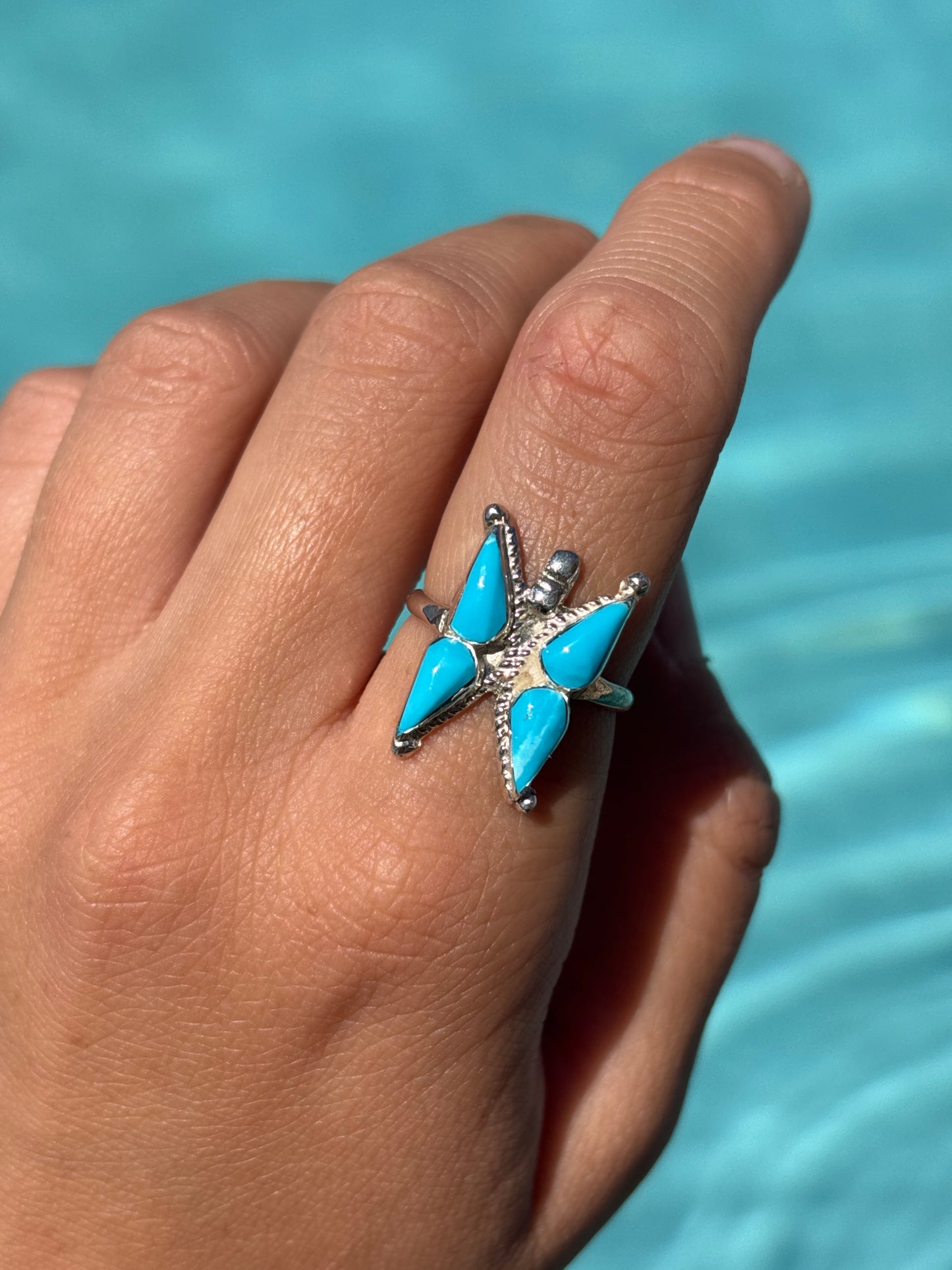 Native American, Hand-Made, Turquoise & Sterling Silver Butterfly Ring