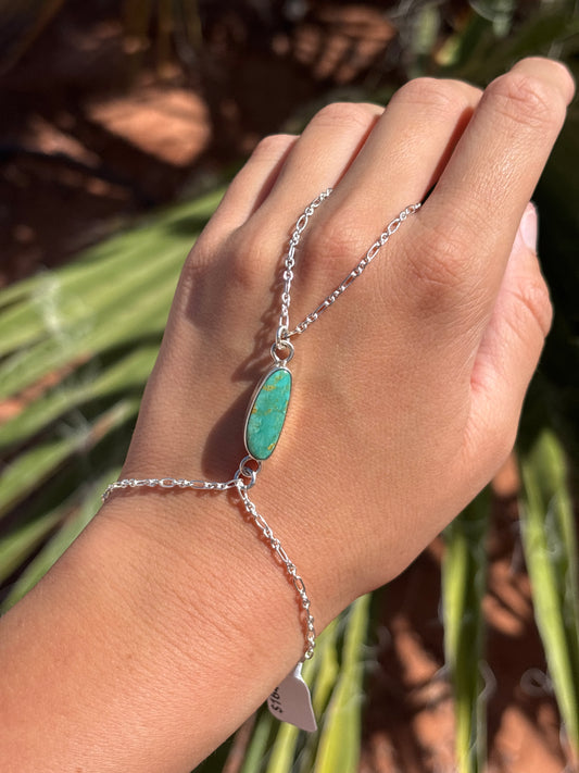 Native American, Handmade, Turquoise & Sterling Silver Hand Chain