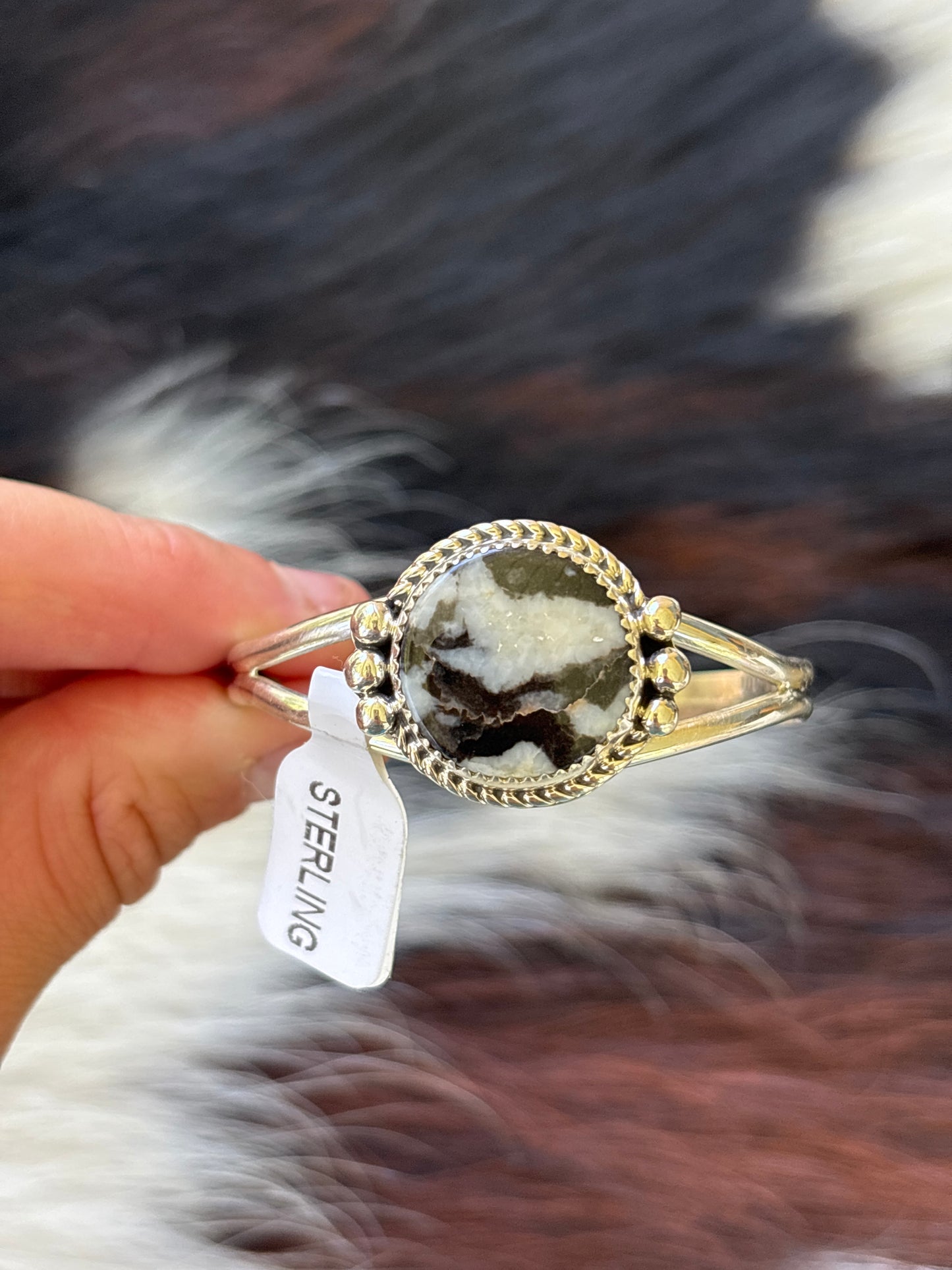 Native American, Handmade, Zebra Jasper & Sterling Silver Cuff