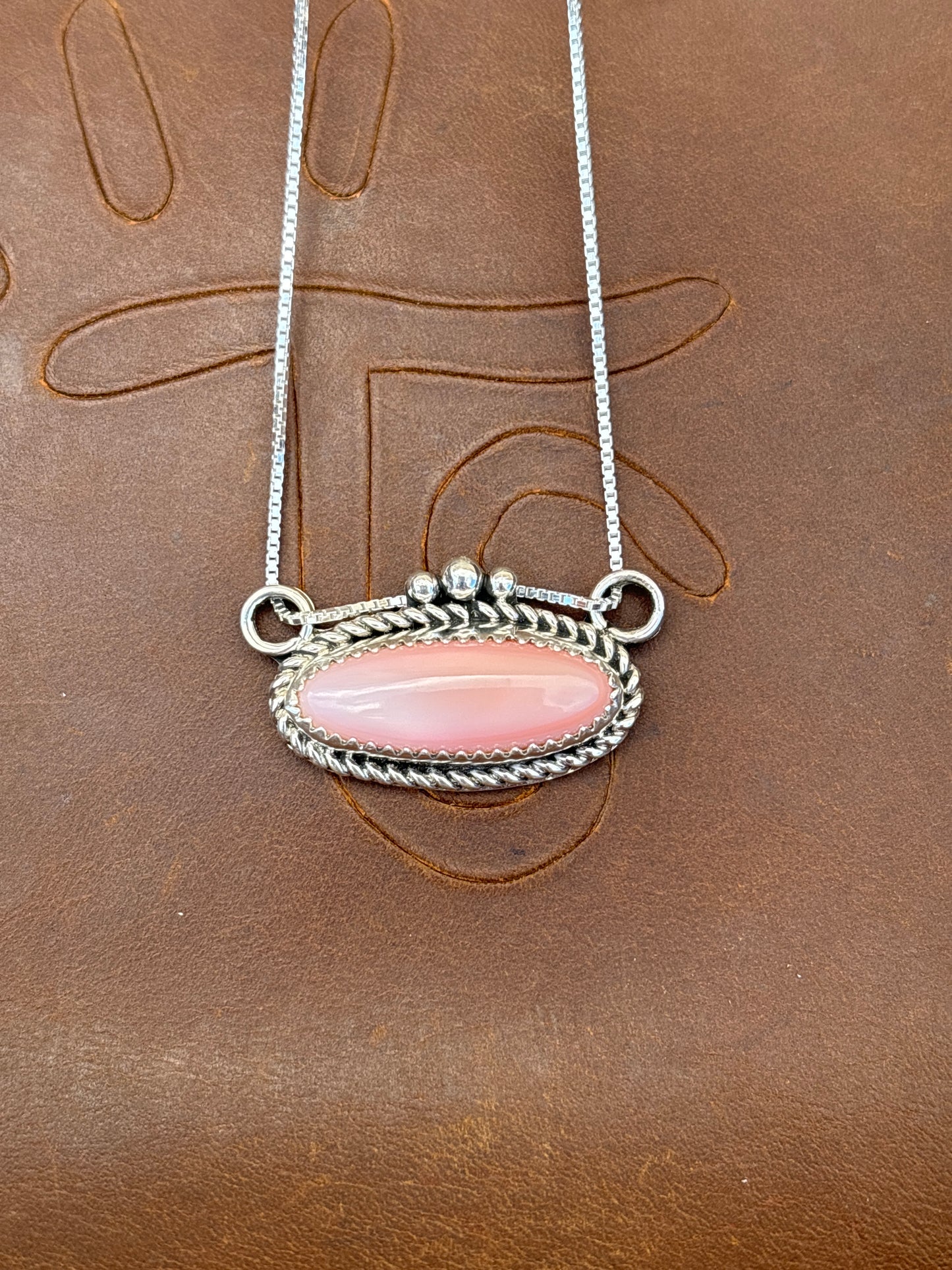 Native American, Hand-Made, Pink Conch & Sterling Silver Necklace