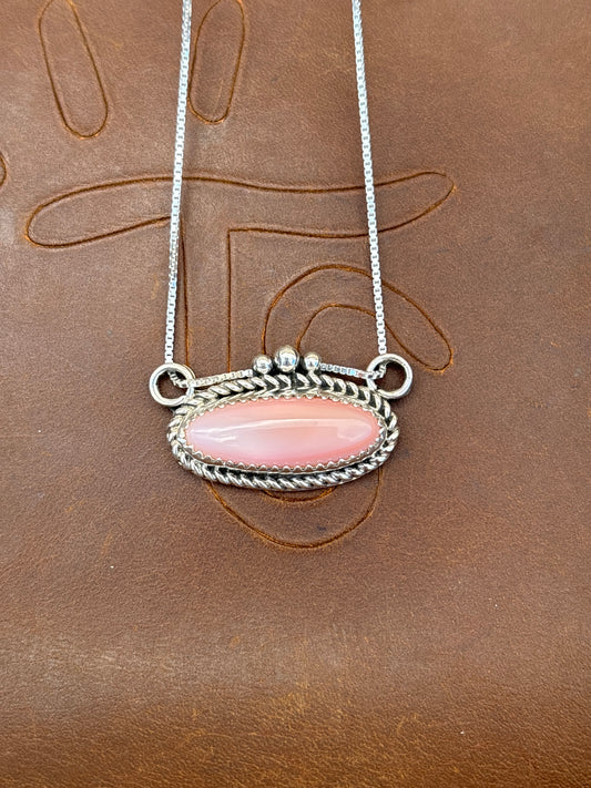 Native American, Hand-Made, Pink Conch & Sterling Silver Necklace
